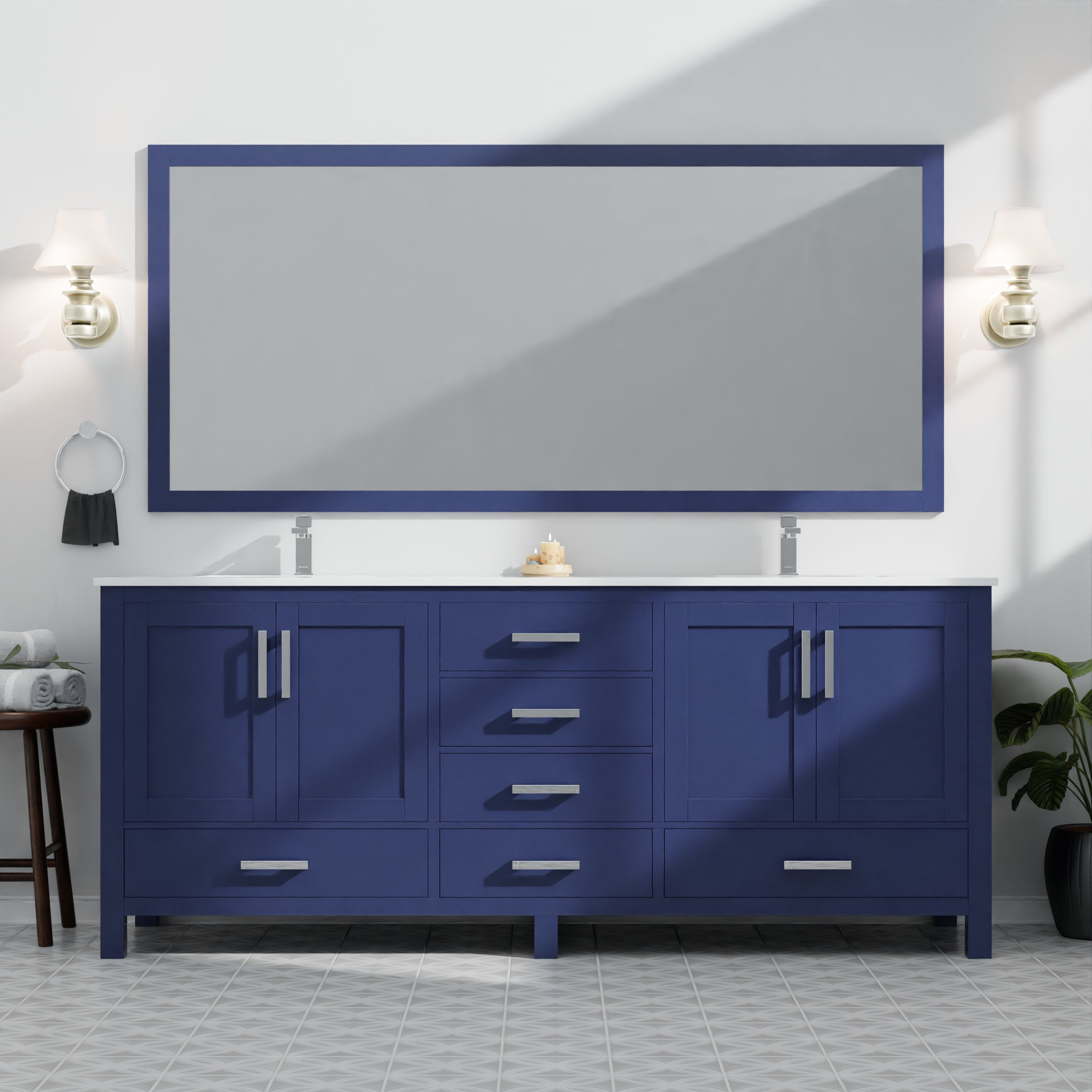 Jacques 84 in. W x 22 in. D Navy Blue Double Bath Vanity