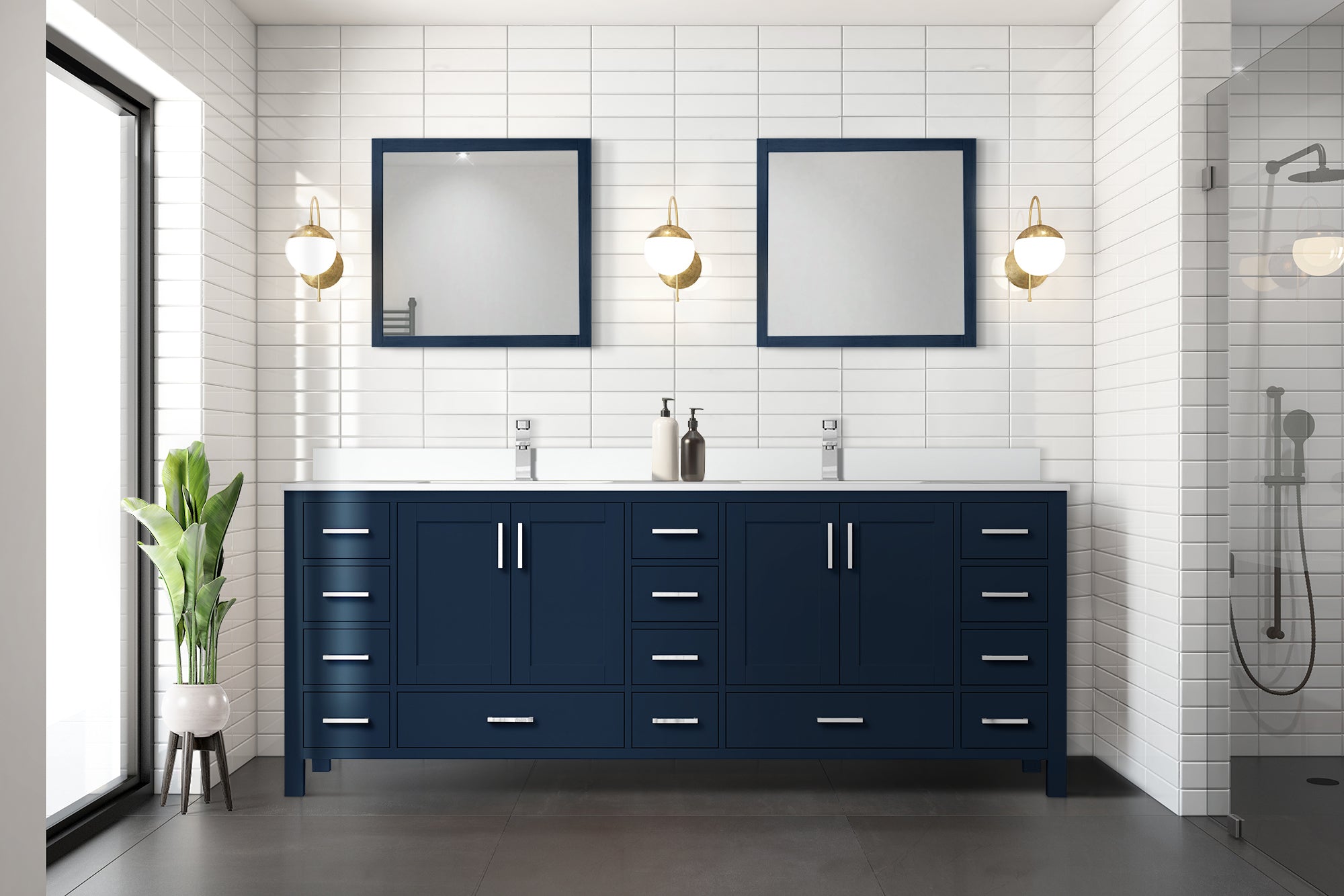 Jacques 84 in. W x 22 in. D Navy Blue Double Bath Vanity