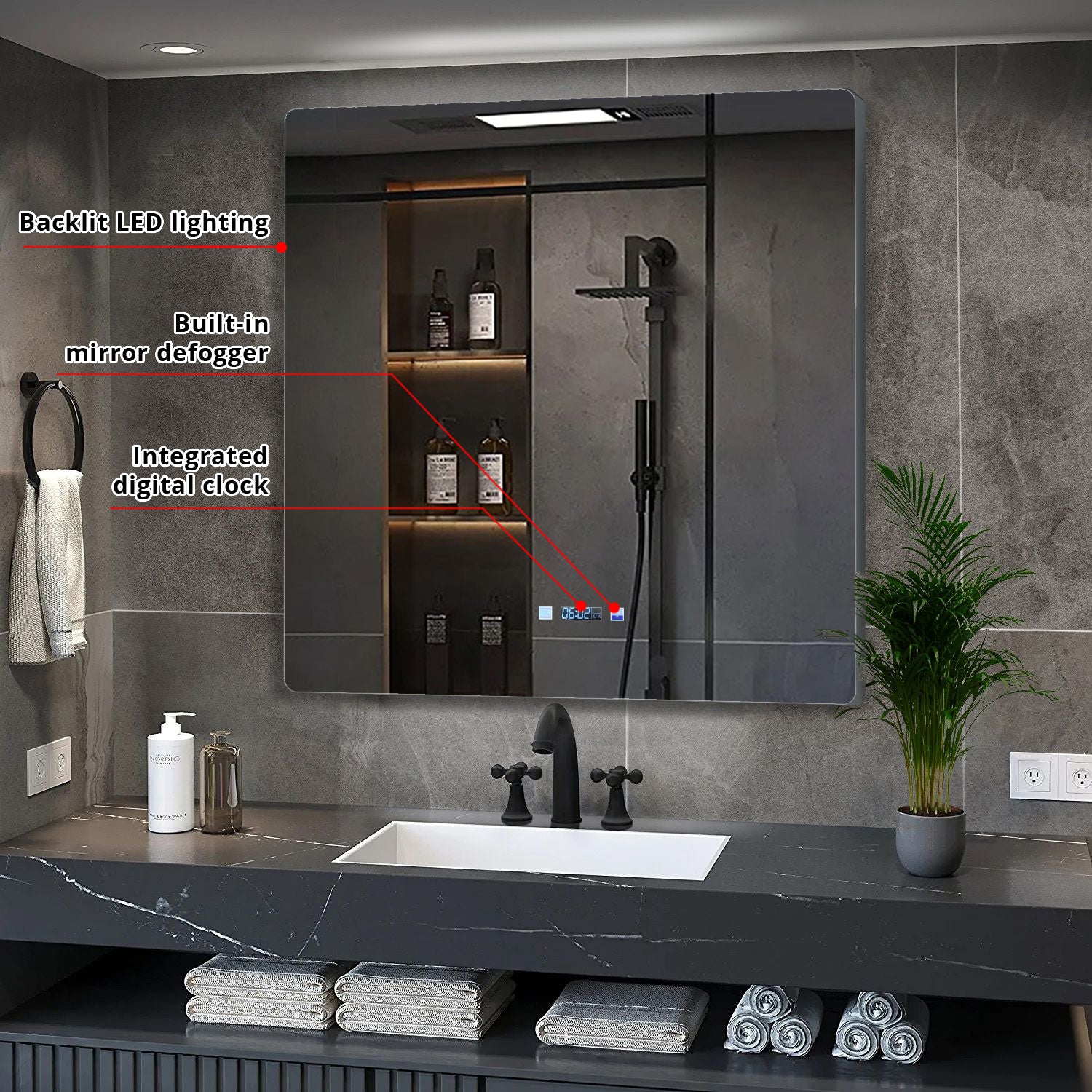 Lugano 36 in. W x 36 in. H LED Bathroom Vanity Mirror