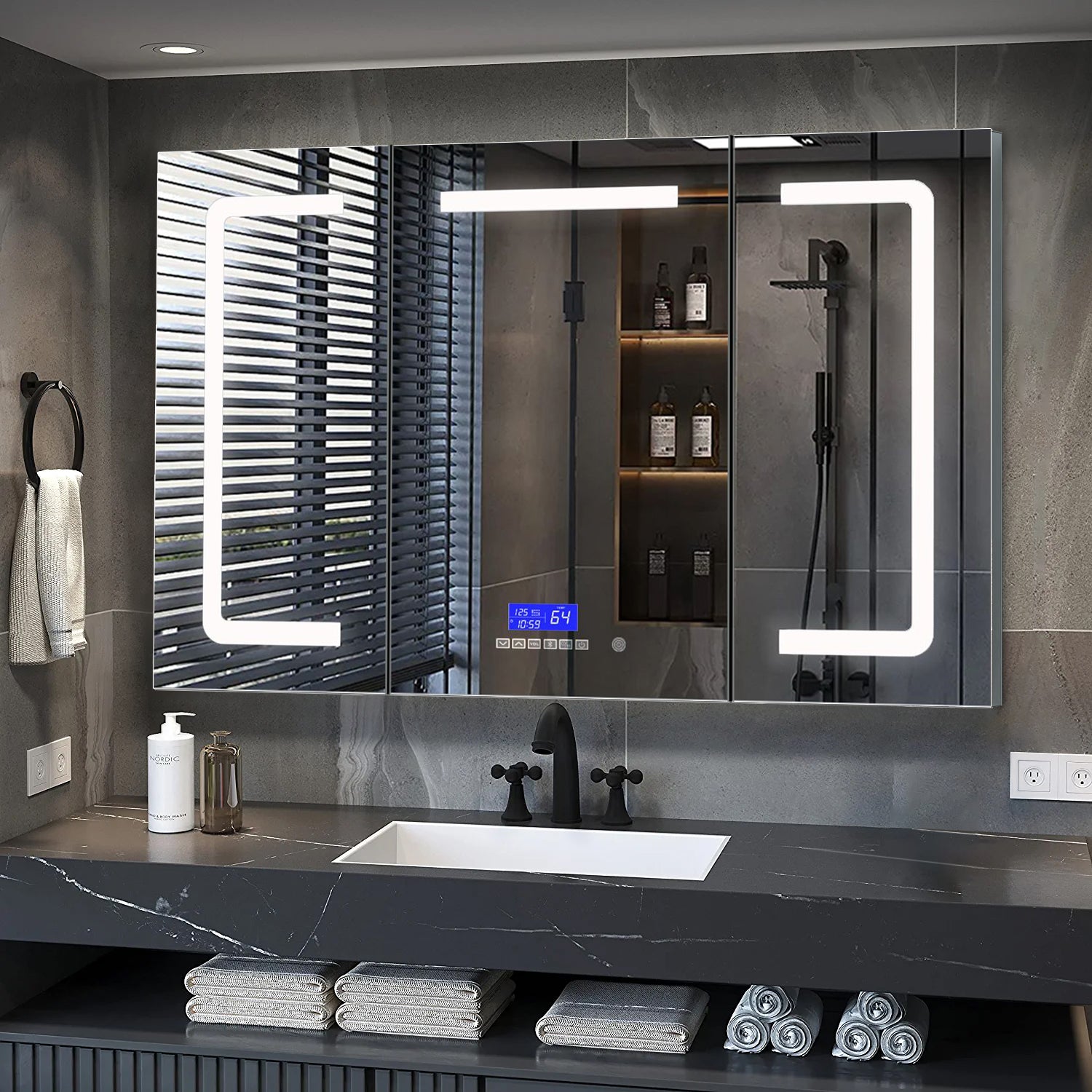 Lesina 48 in. W x 32 in. H Surface-Mount LED Mirror Medicine Cabinet with Defogger
