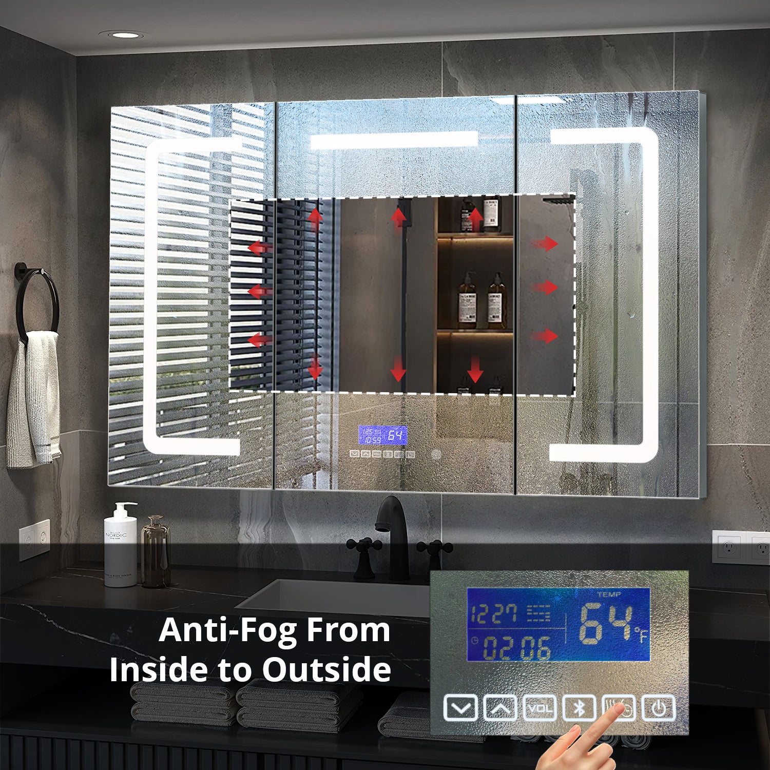 Lesina 48 in. W x 32 in. H Surface-Mount LED Mirror Medicine Cabinet with Defogger