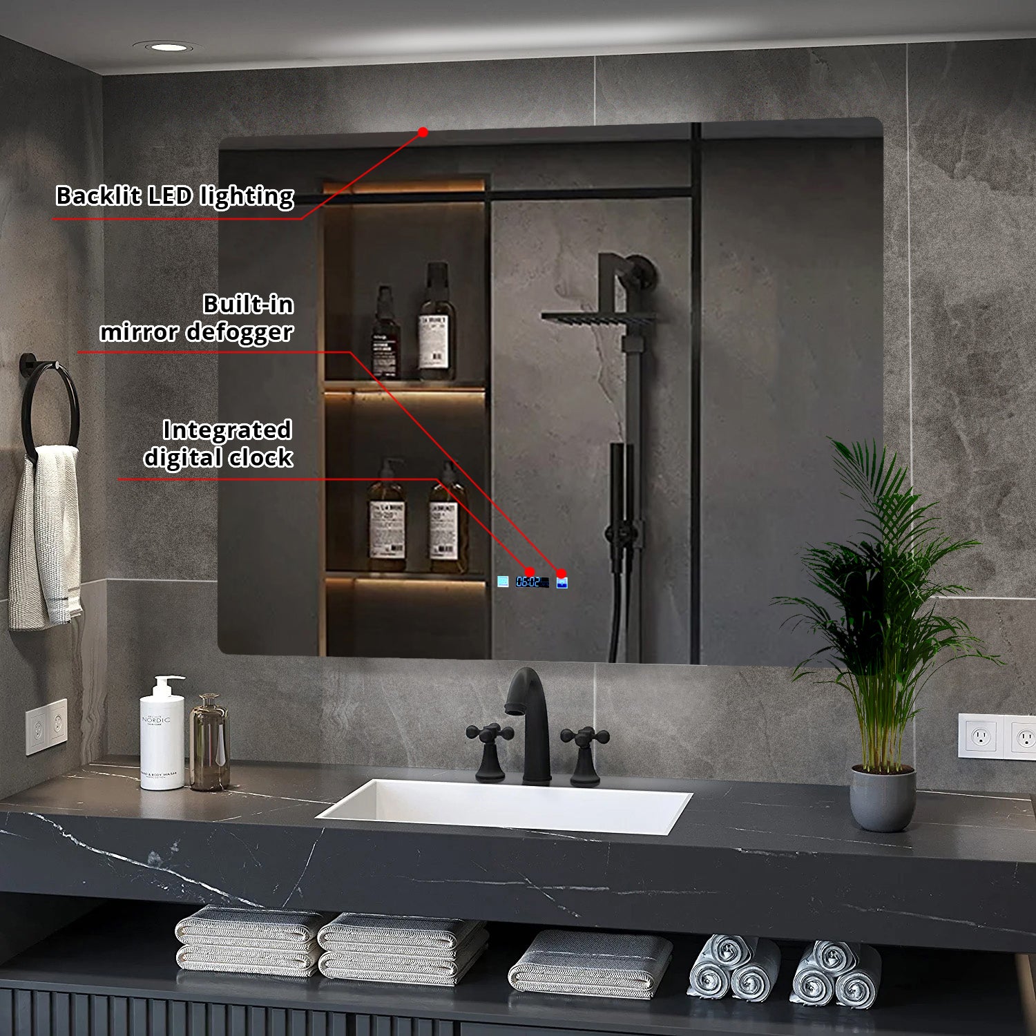 Lugano 48 in. W x 36 in. H LED Bathroom Vanity Mirror