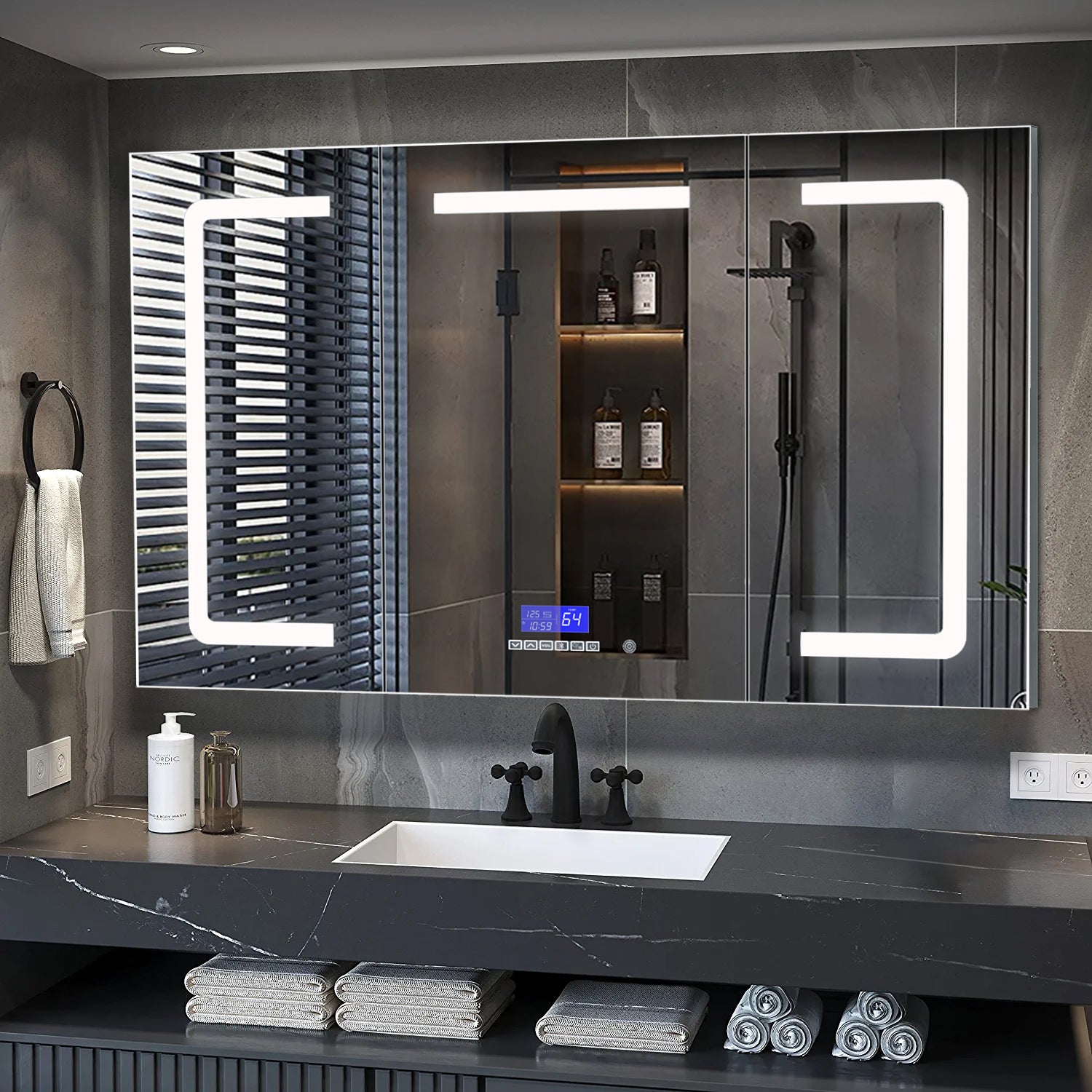 Lesina 60 in. W x 32 in. H Surface-Mount LED Mirror Medicine Cabinet with Defogger