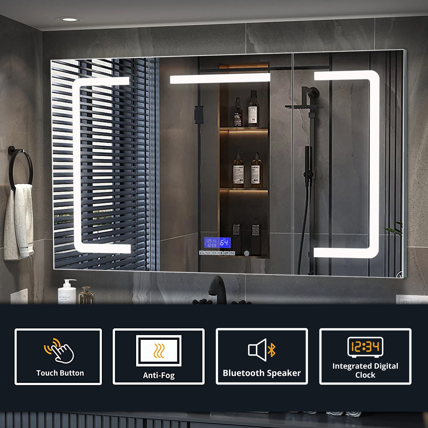 Lesina 60 in. W x 32 in. H Surface-Mount LED Mirror Medicine Cabinet with Defogger