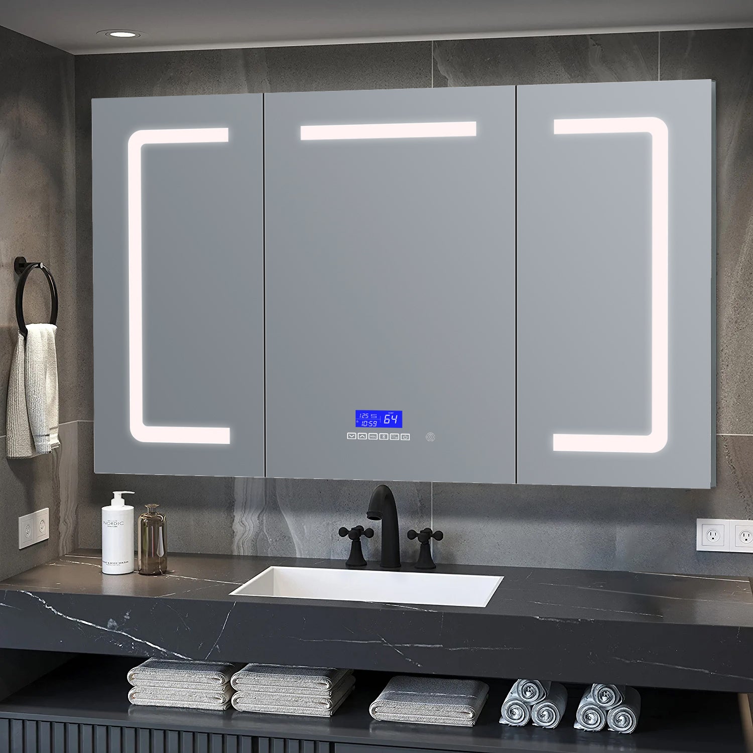 Lesina 60 in. W x 36 in. H Surface-Mount LED Mirror Medicine Cabinet with Defogger