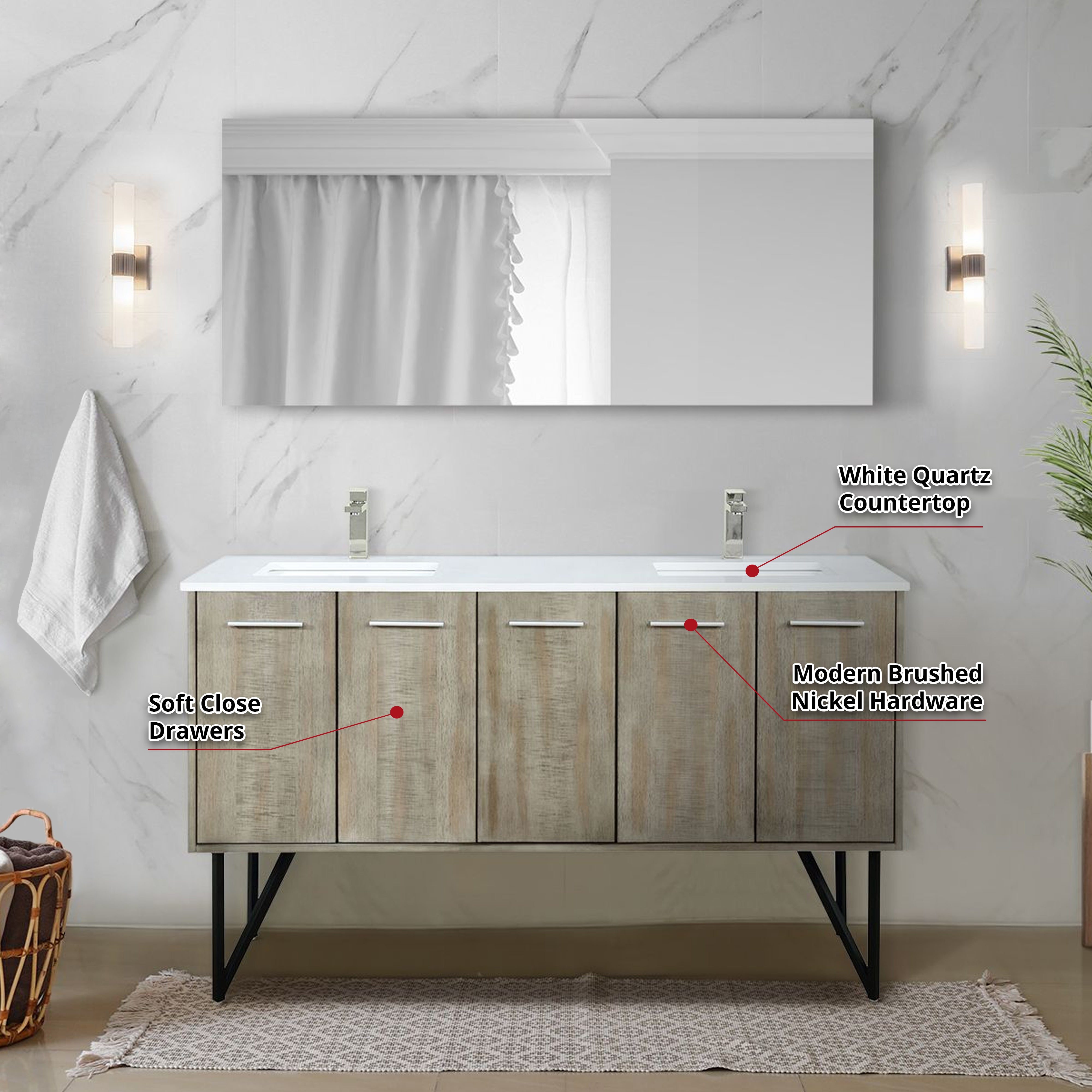 Lancy 60 in W x 20 in D Rustic Acacia Double Bath Vanity