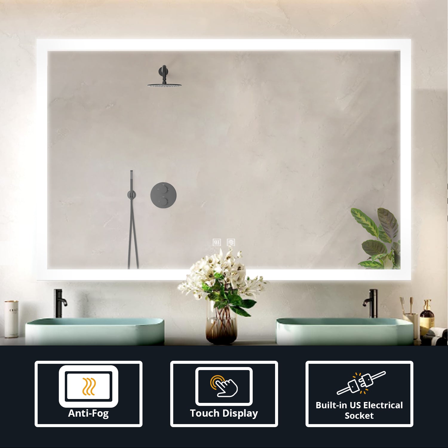 Aurorium 60 in. W x 36 in. H LED Bathroom Vanity Mirror