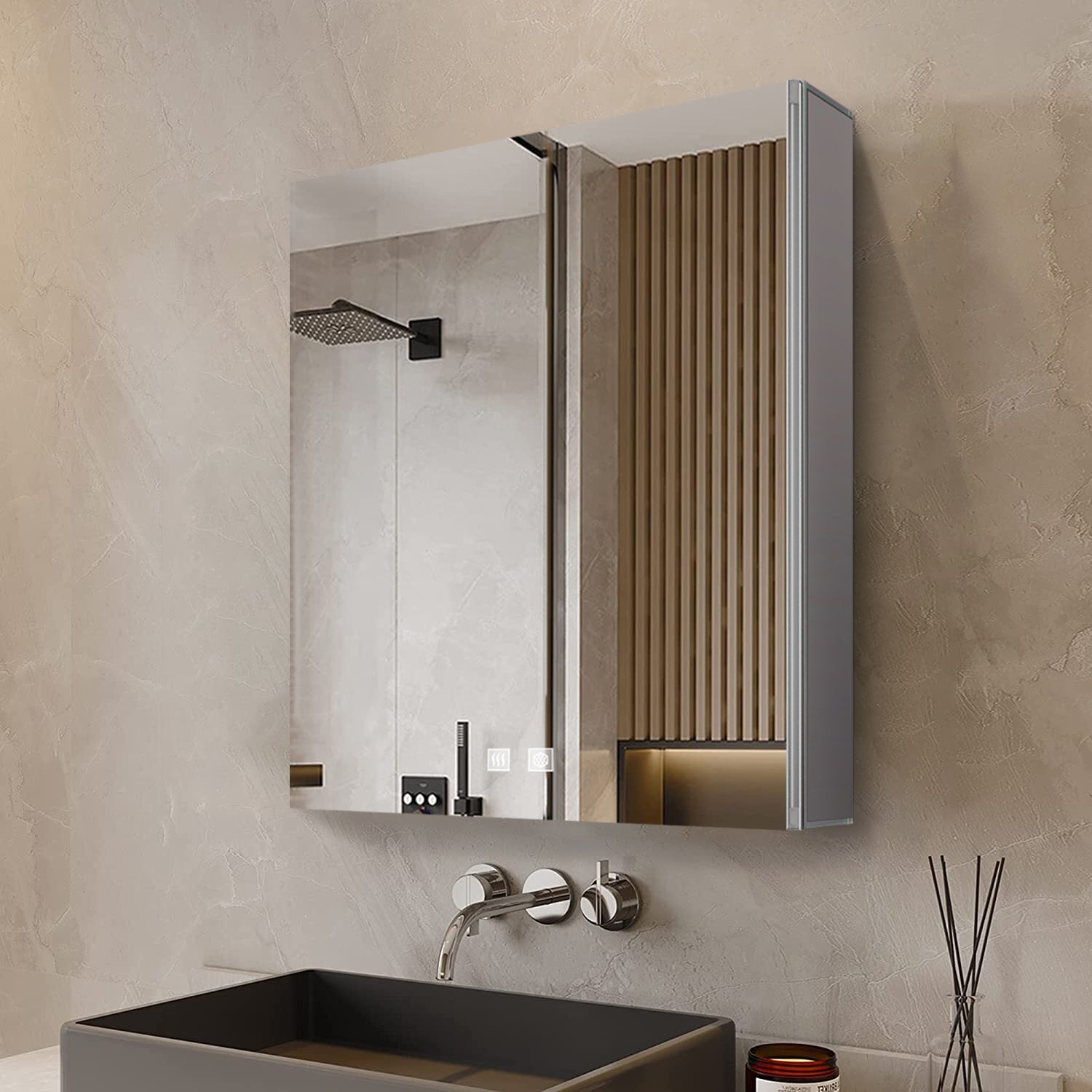 Corsica 20 in W x 32 in H Surface-Mount LED Mirror Medicine Cabinet with Defogger