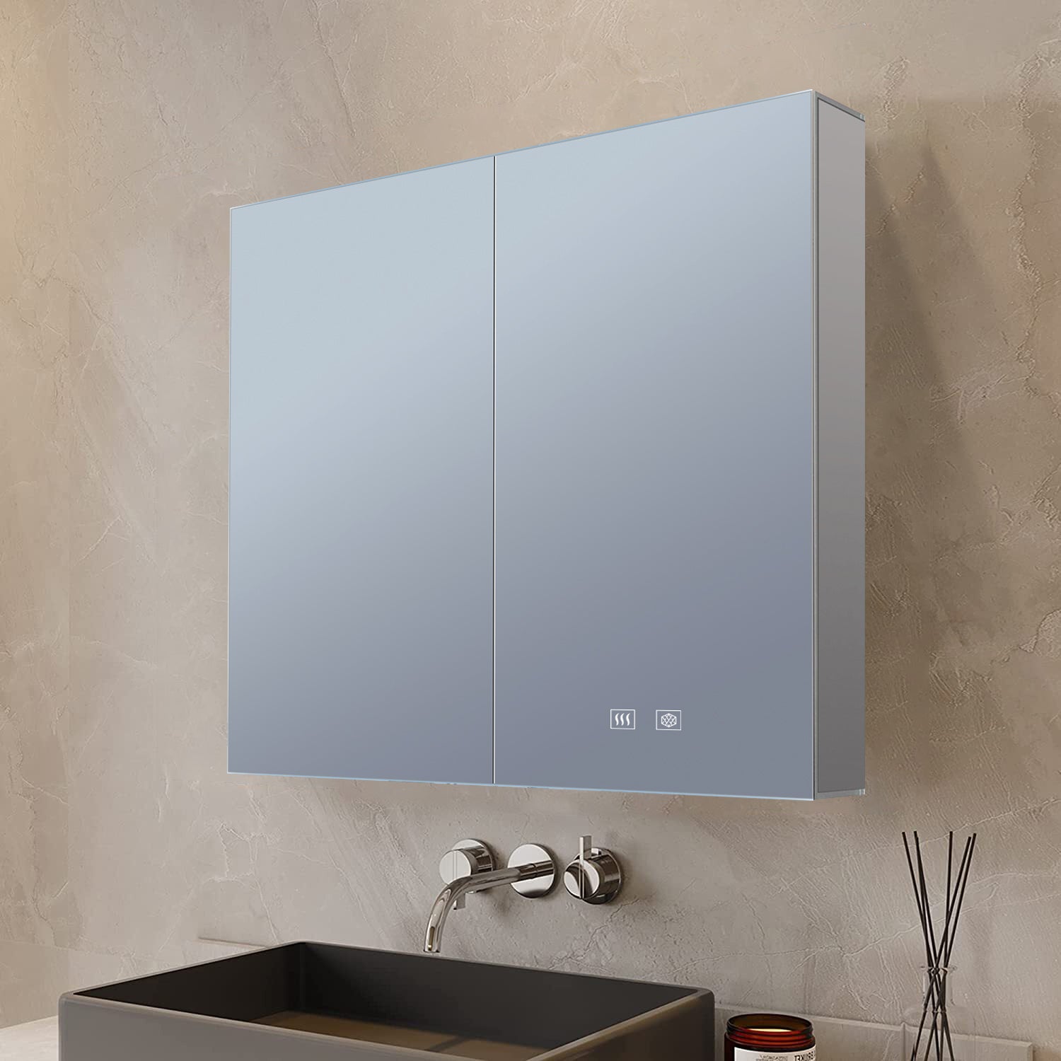 Corsica 24 in W x 30 in H Surface-Mount LED Mirror Medicine Cabinet with Defogger