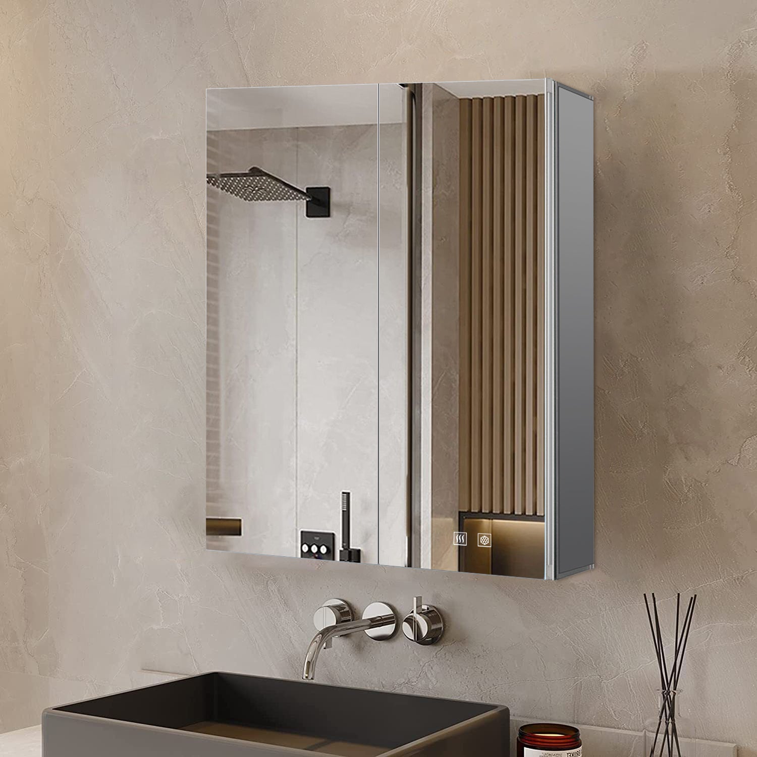 Corsica 24 in W x 32 in H Surface-Mount LED Mirror Medicine Cabinet with Defogger