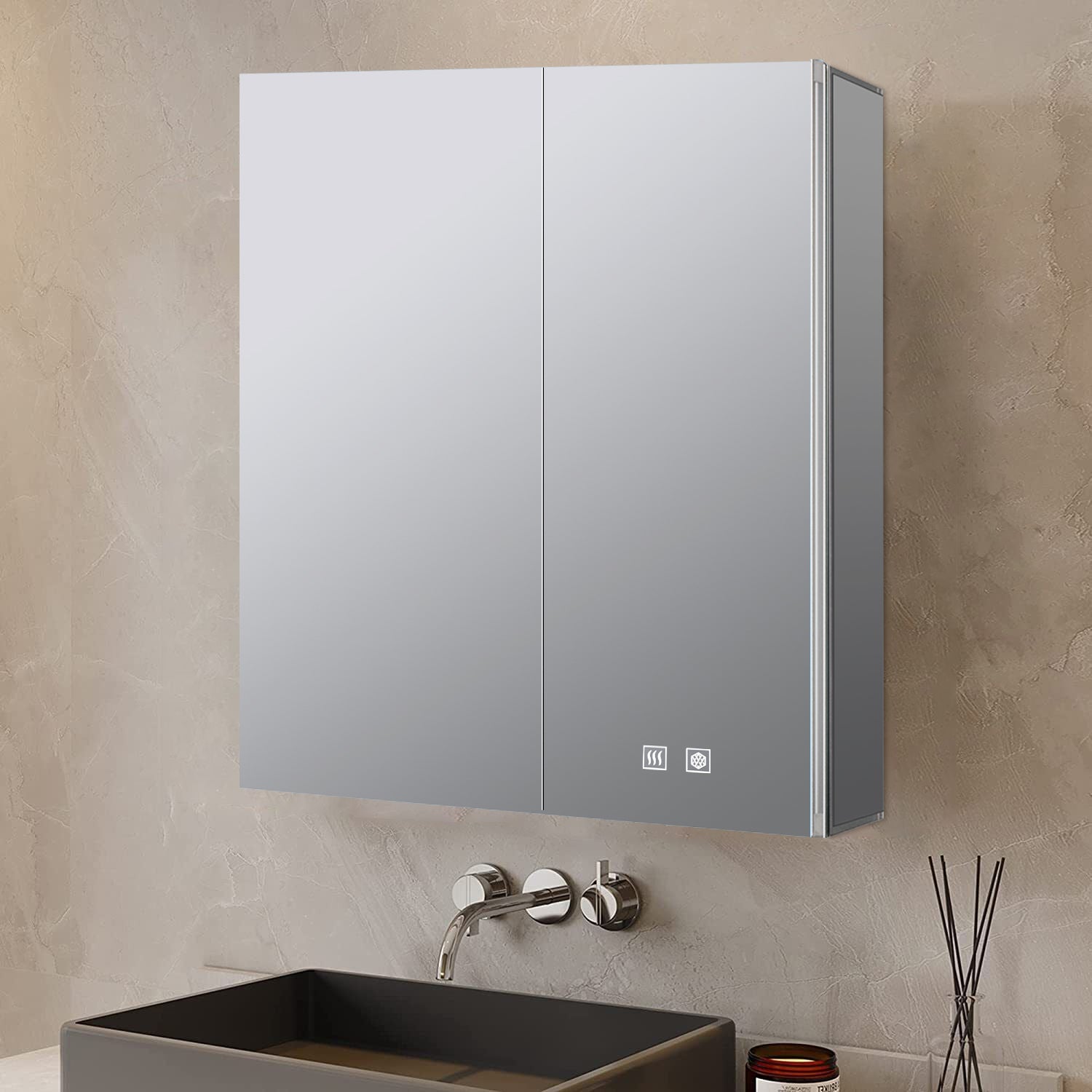 Corsica 30 in W x 36 in H Surface-Mount LED Mirror Medicine Cabinet with Defogger