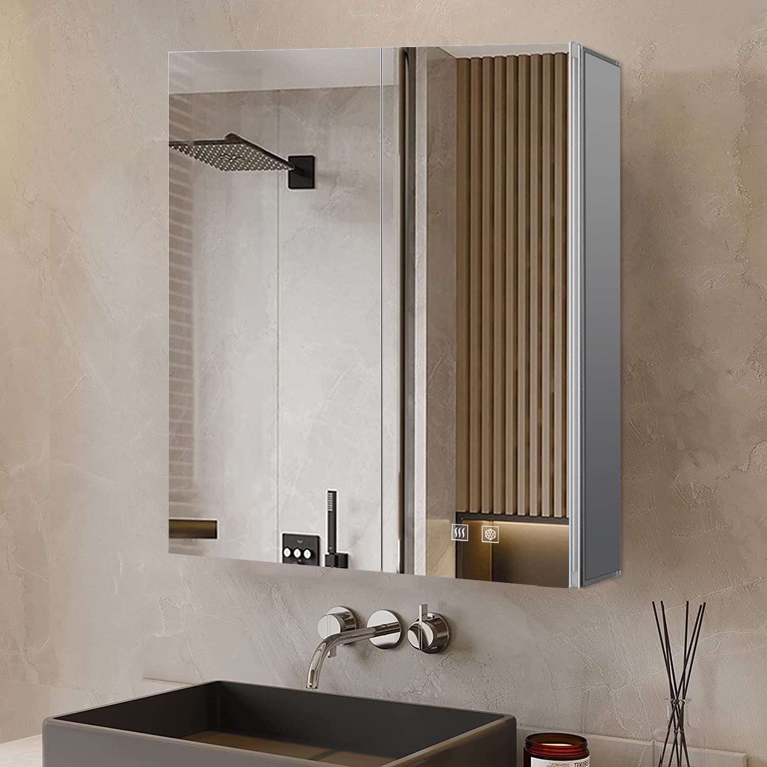 Corsica 30 in W x 36 in H Surface-Mount LED Mirror Medicine Cabinet with Defogger