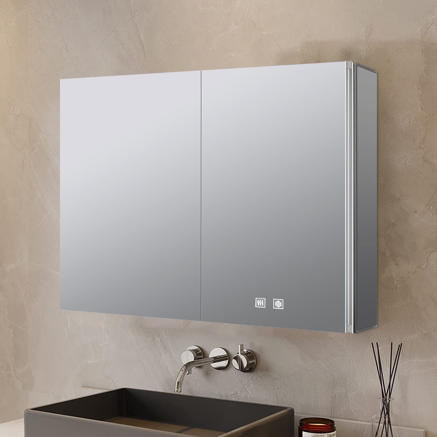 Corsica 36 in W x 28 in H Surface-Mount LED Mirror Medicine Cabinet with Defogger