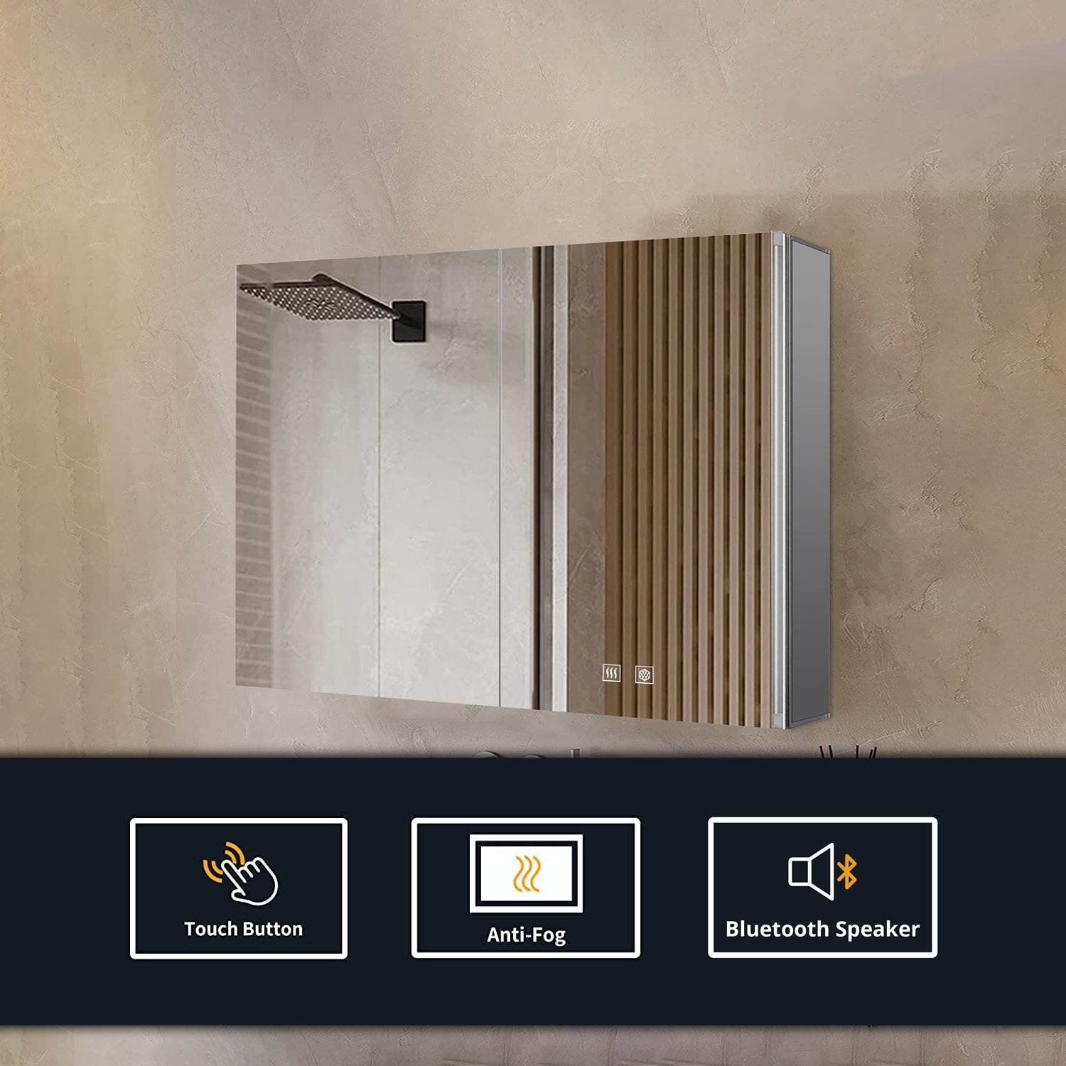 Corsica 36 in W x 28 in H Surface-Mount LED Mirror Medicine Cabinet with Defogger