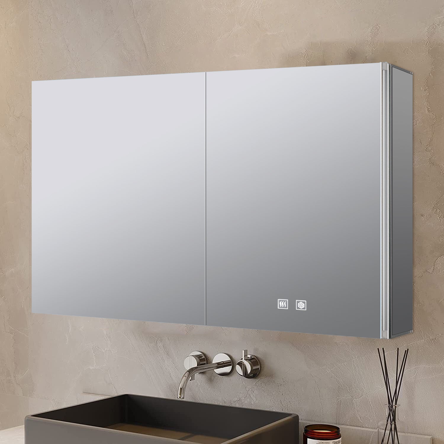 Corsica 40 in W x 28 in H Surface-Mount LED Mirror Medicine Cabinet with Defogger