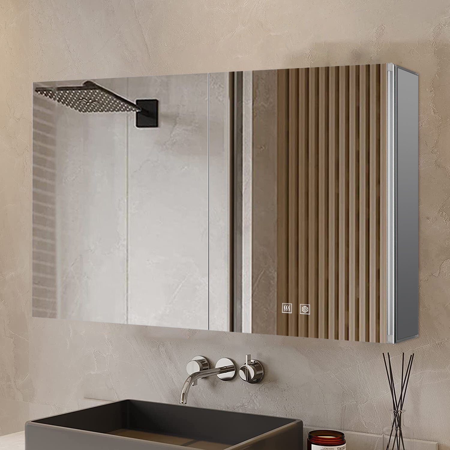 Corsica 40 in W x 28 in H Surface-Mount LED Mirror Medicine Cabinet with Defogger