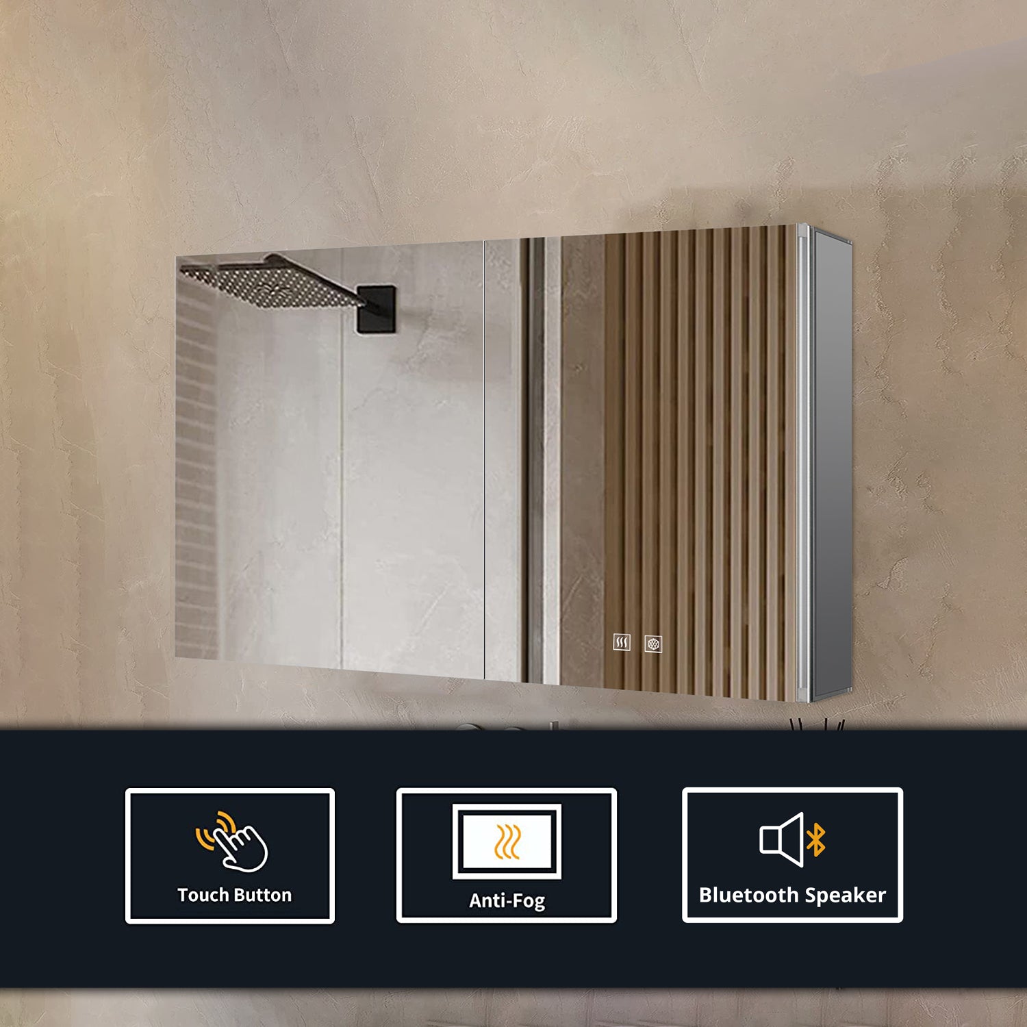 Corsica 40 in W x 28 in H Surface-Mount LED Mirror Medicine Cabinet with Defogger
