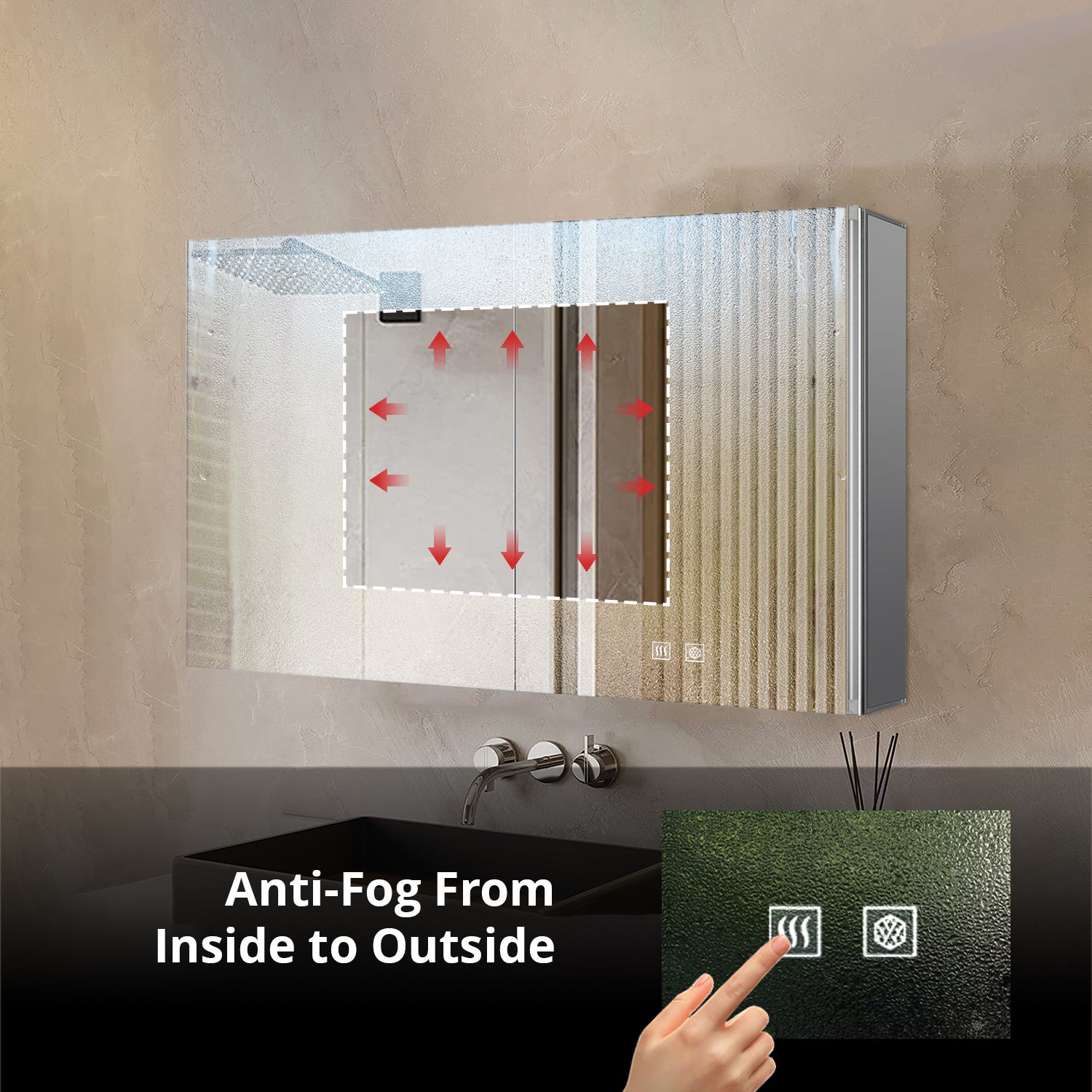 Corsica 40 in W x 28 in H Surface-Mount LED Mirror Medicine Cabinet with Defogger