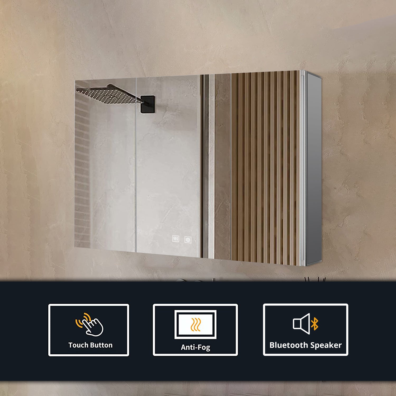 Corsica 48 in W x 32 in H Surface-Mount LED Mirror Medicine Cabinet with Defogger