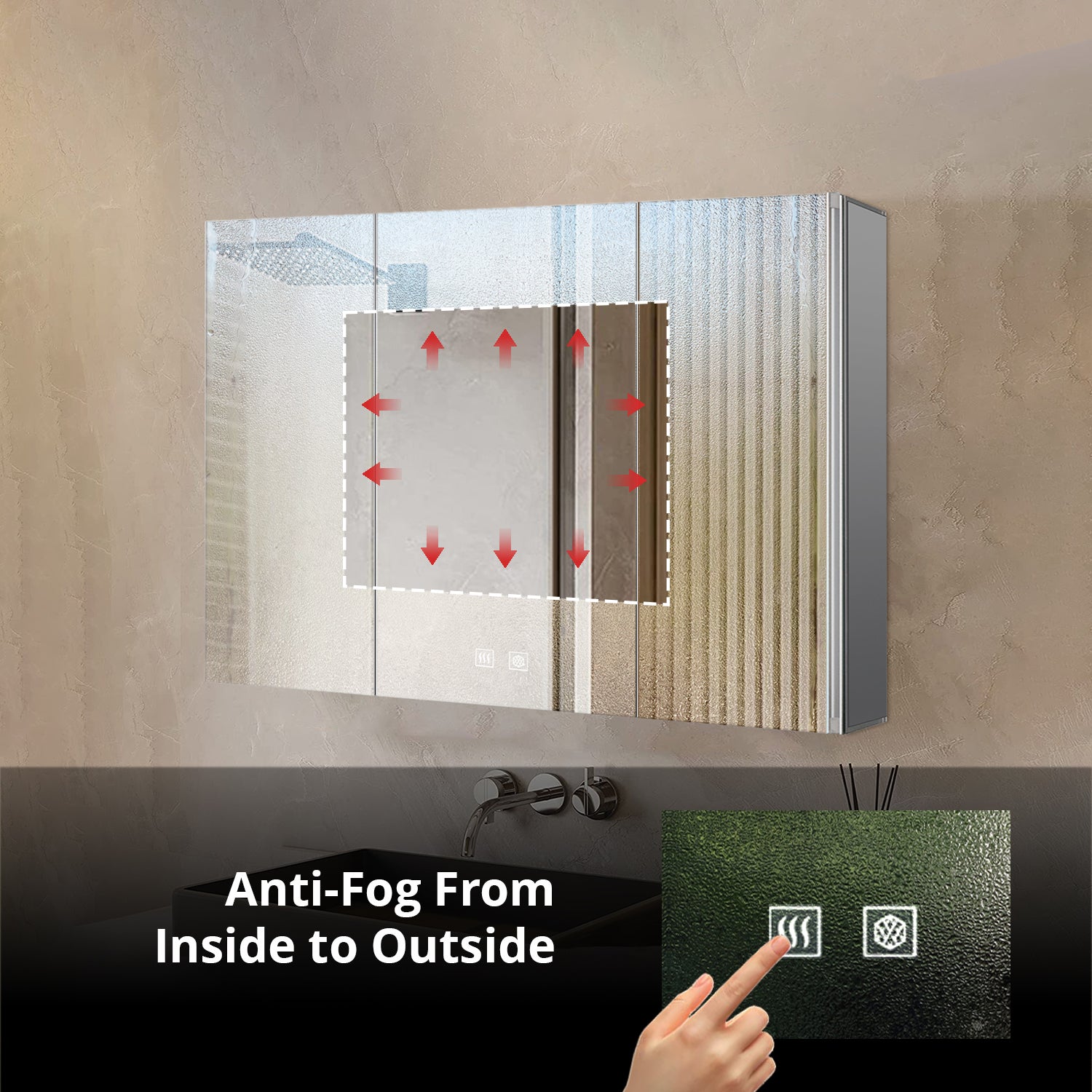 Corsica 48 in W x 32 in H Surface-Mount LED Mirror Medicine Cabinet with Defogger