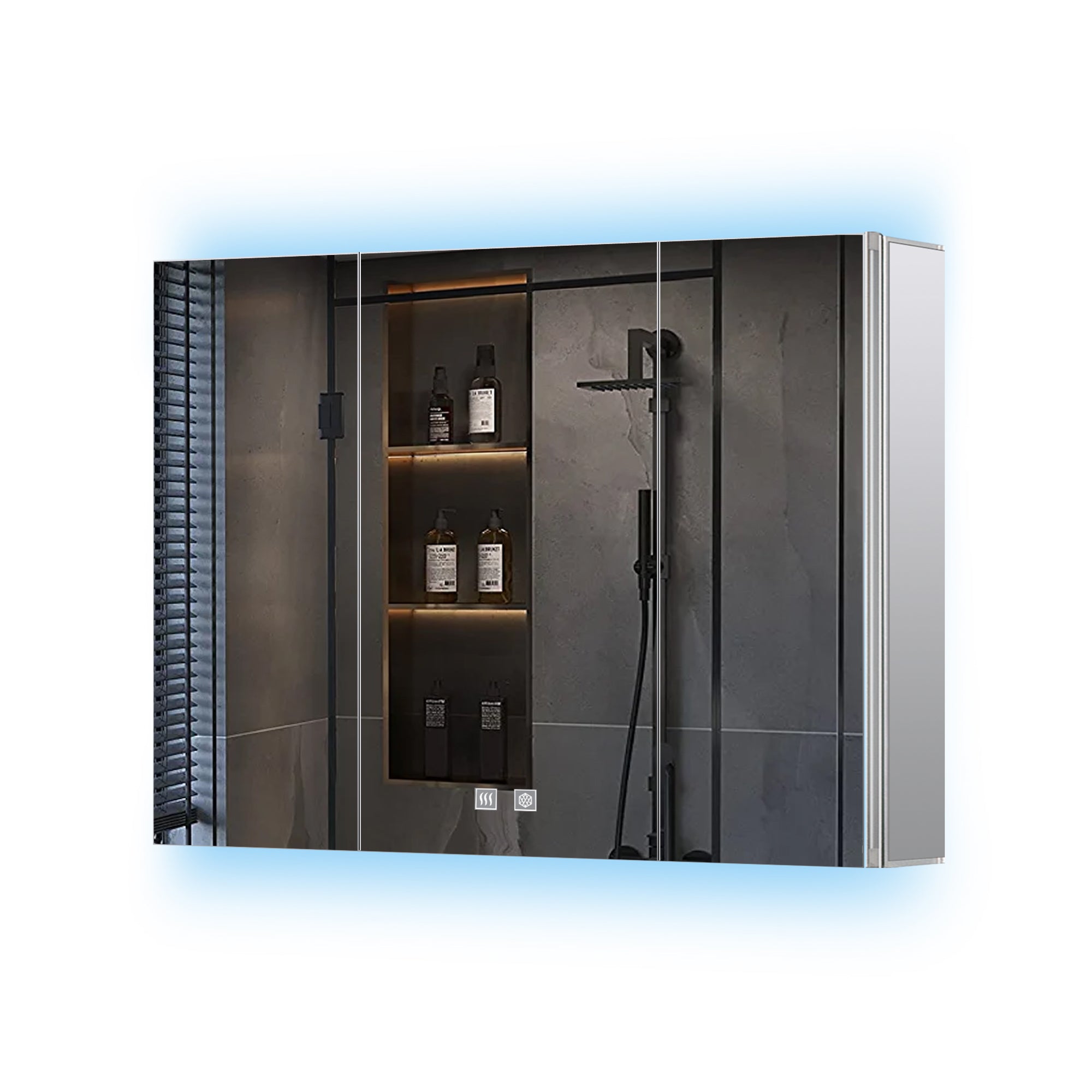 Corsica 48 in W x 32 in H Surface-Mount LED Mirror Medicine Cabinet with Defogger