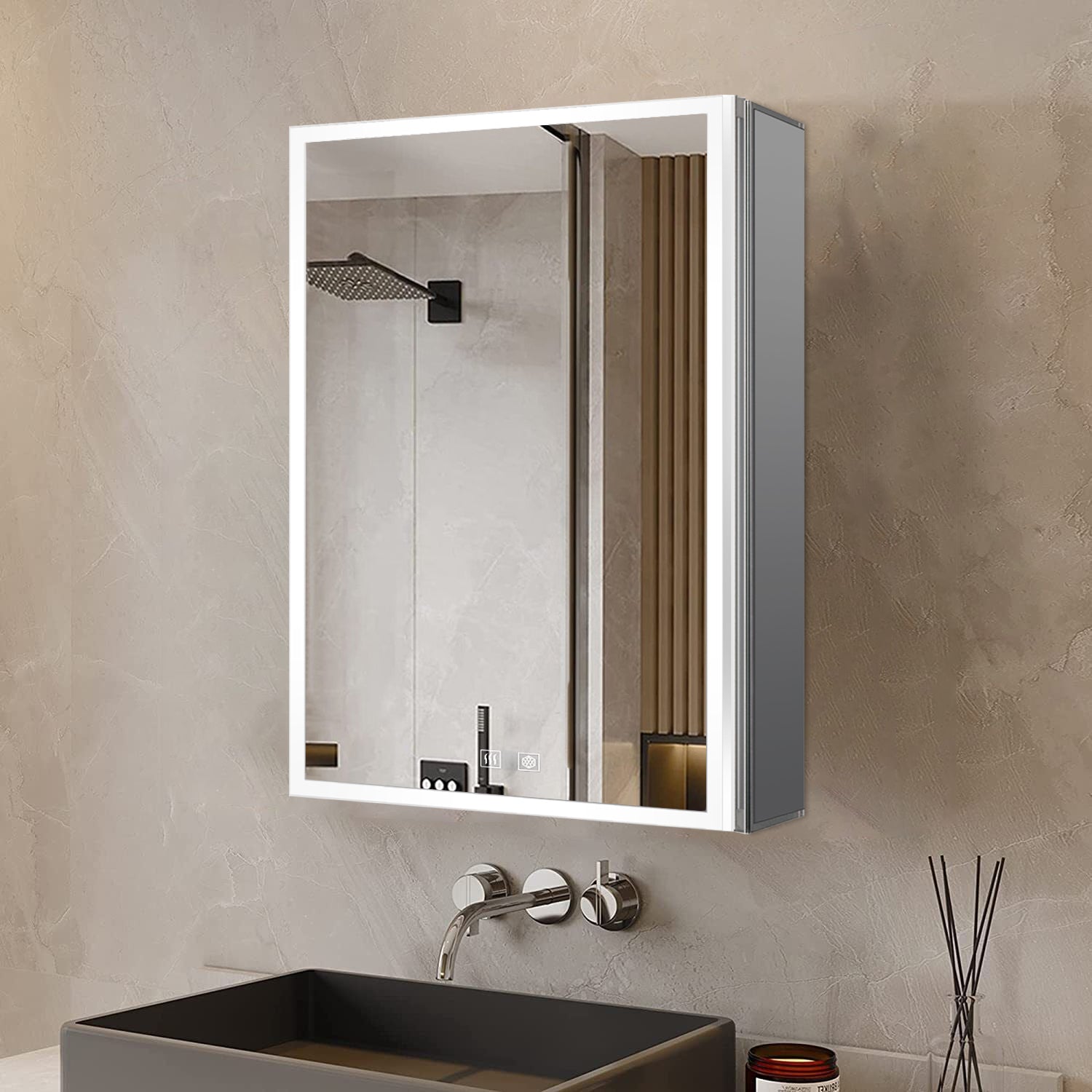 Mesa 20 in W x 32 in H Surface-Mount LED Mirror Medicine Cabinet with Defogger