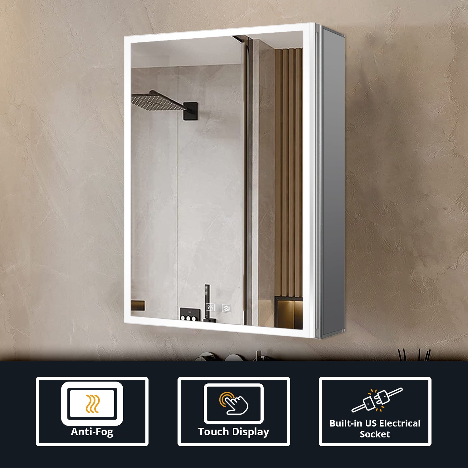 Mesa 20 in W x 32 in H Surface-Mount LED Mirror Medicine Cabinet with Defogger