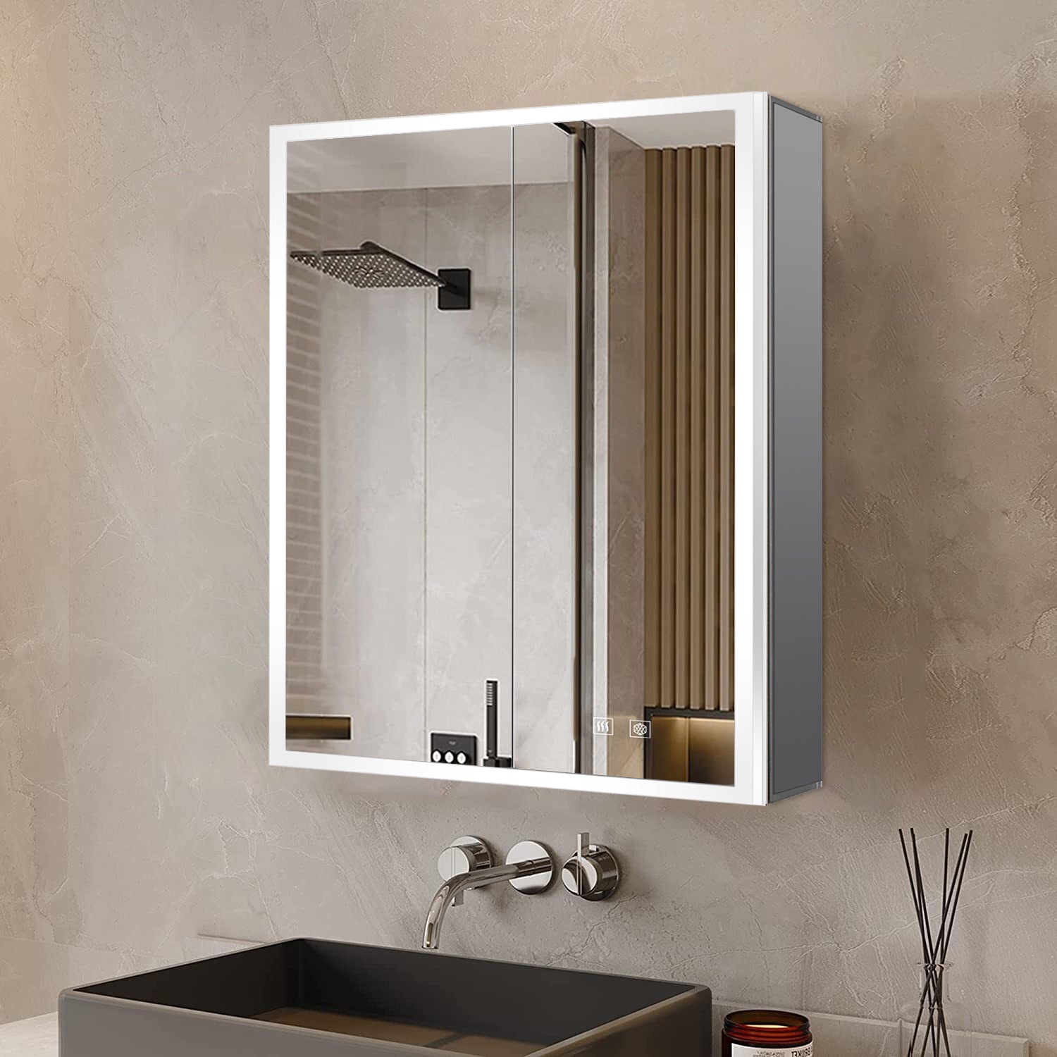 Mesa 24 in W x 32 in H Surface-Mount LED Mirror Medicine Cabinet with Defogger