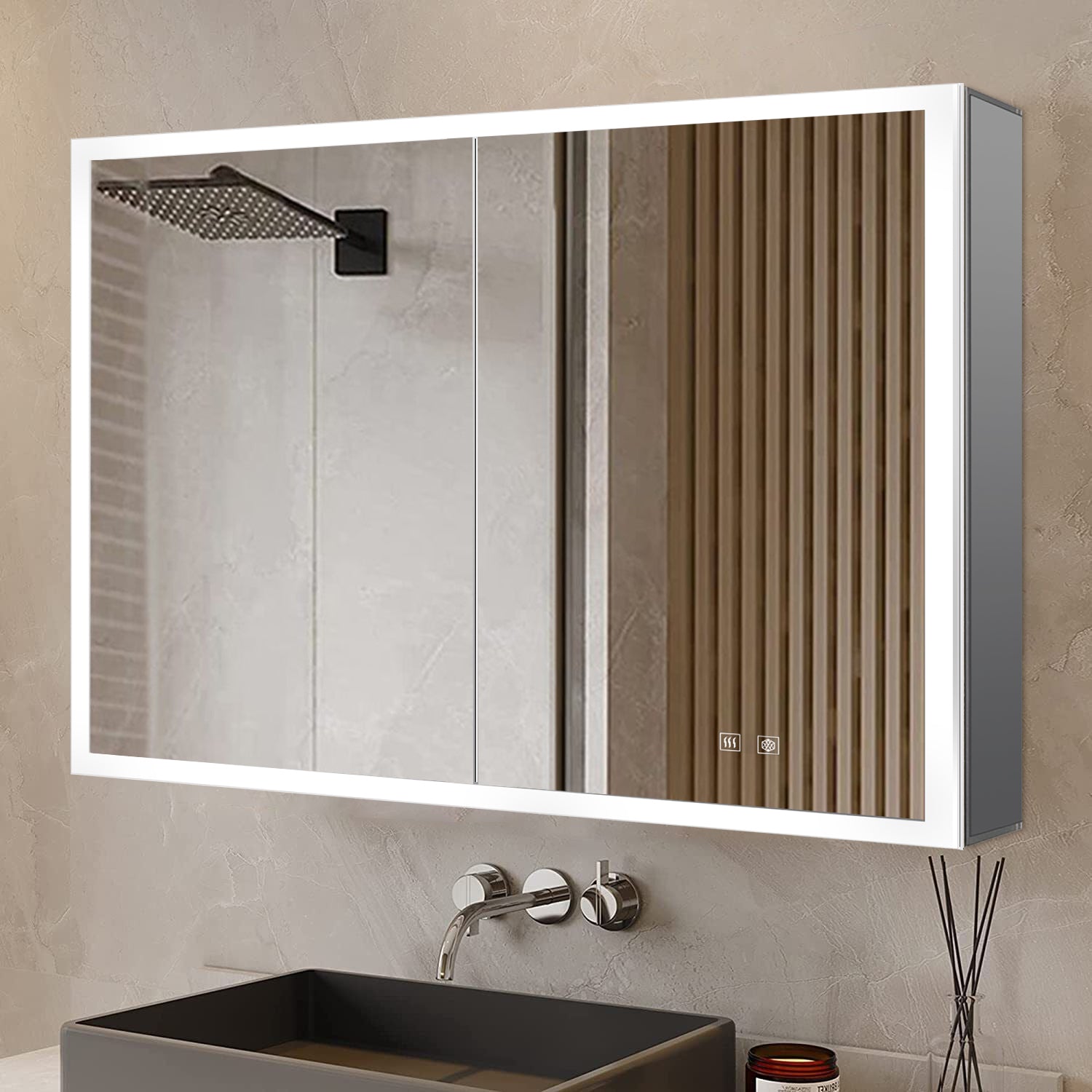 Mesa 36 in W x 28 in H Surface-Mount LED Mirror Medicine Cabinet with Defogger