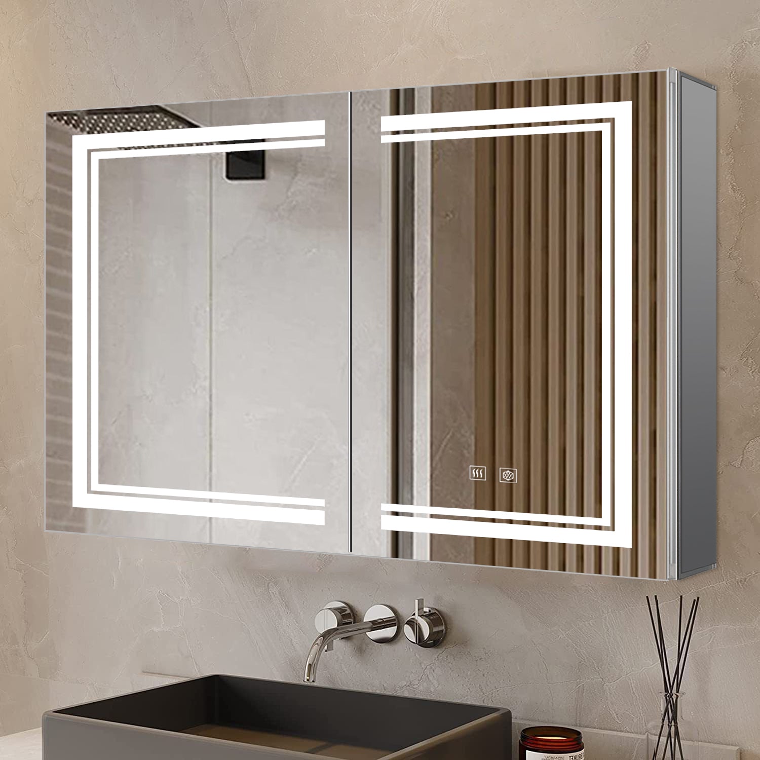 Mesa 40 in W x 28 in H Surface-Mount LED Mirror Medicine Cabinet with Defogger
