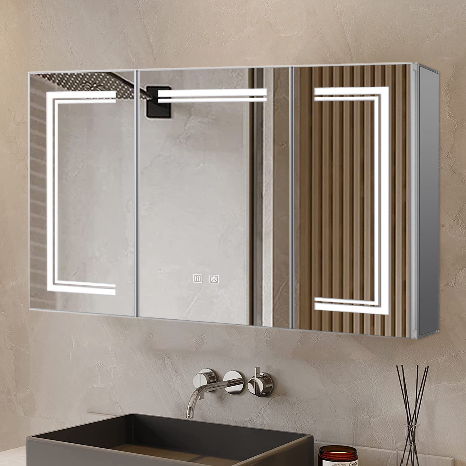 Mesa 48 in W x 32 in H Surface-Mount LED Mirror Medicine Cabinet with Defogger