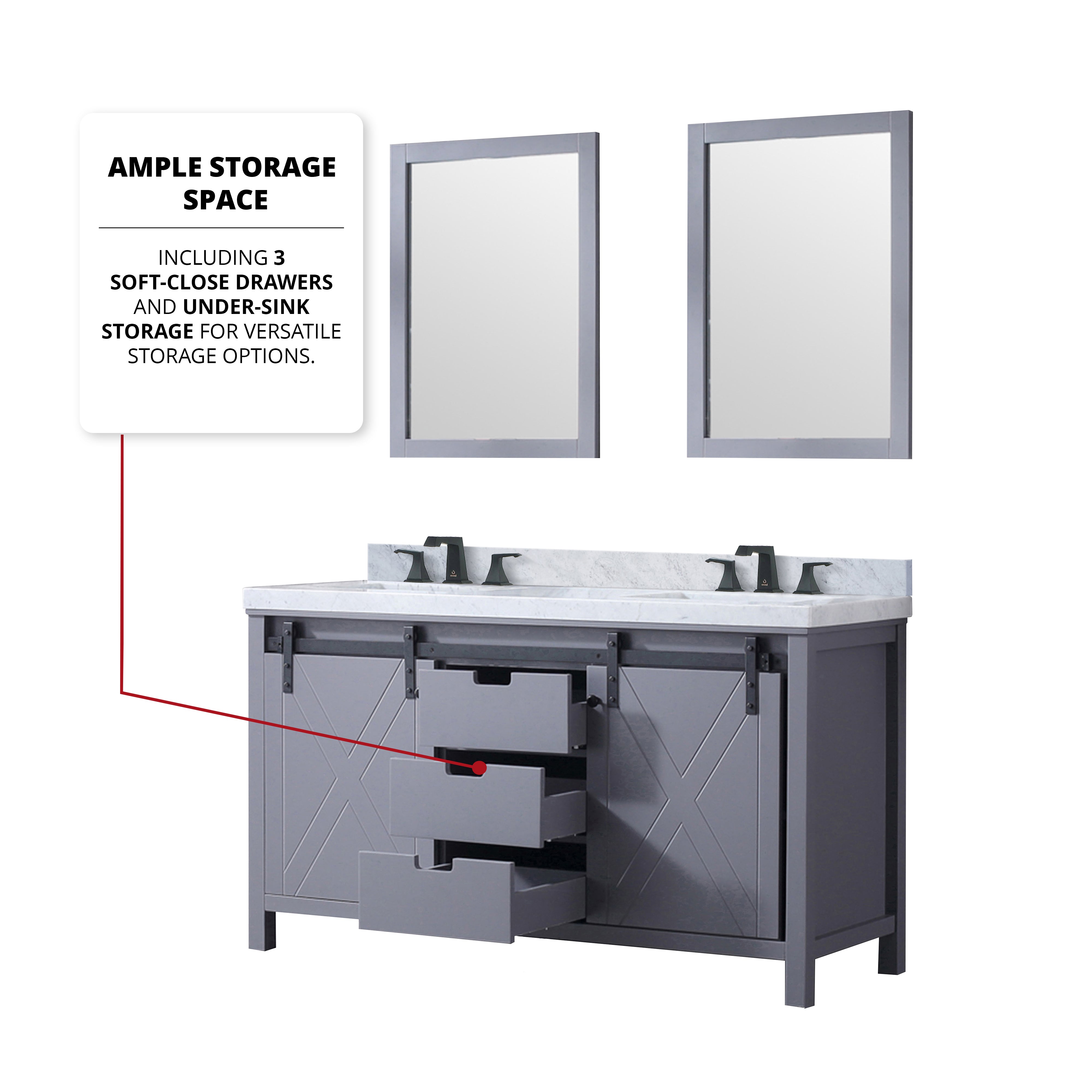Marsyas 60 in W x 22 in D Dark Grey Double Bath Vanity