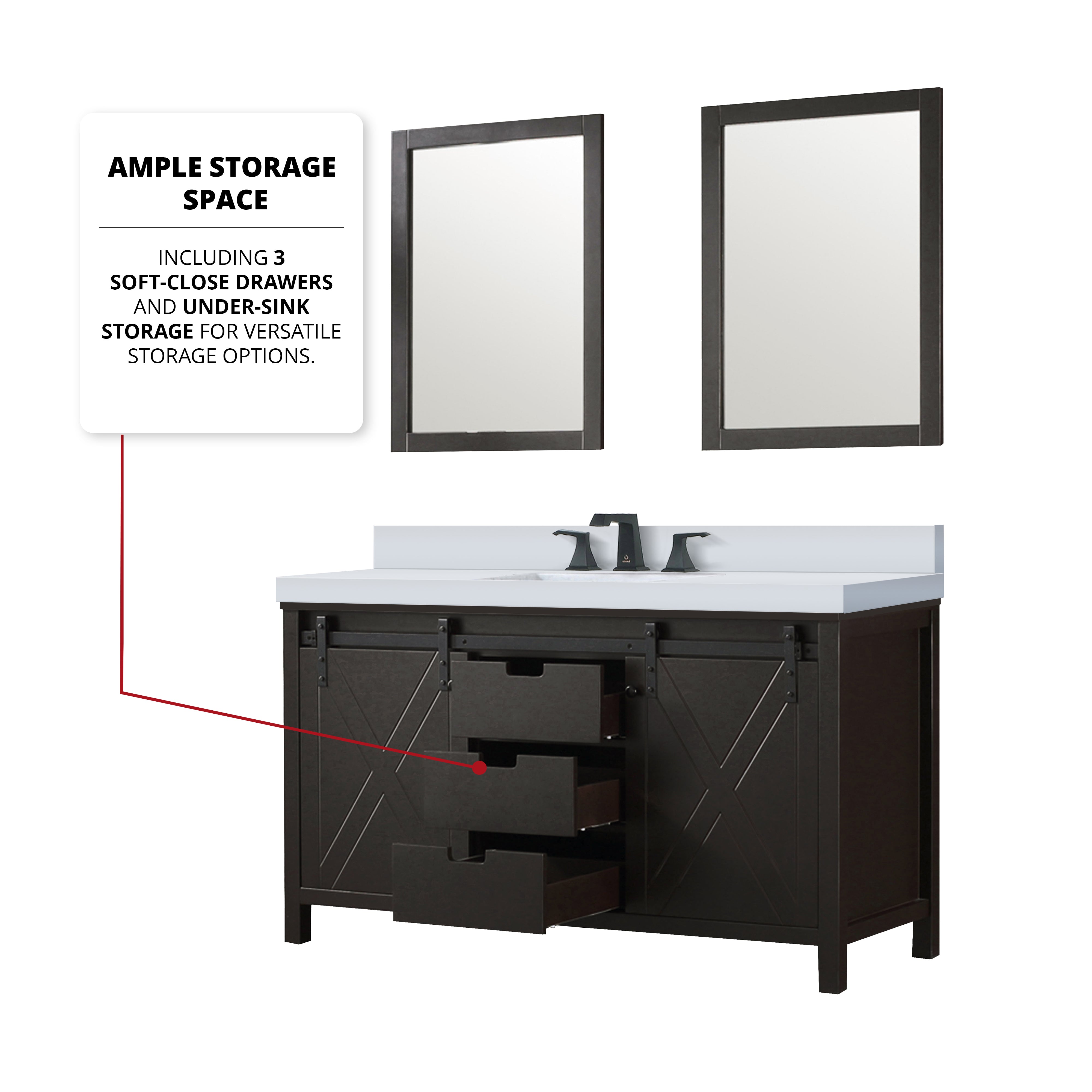 Marsyas 60 in W x 22 in D Brown Double Bath Vanity