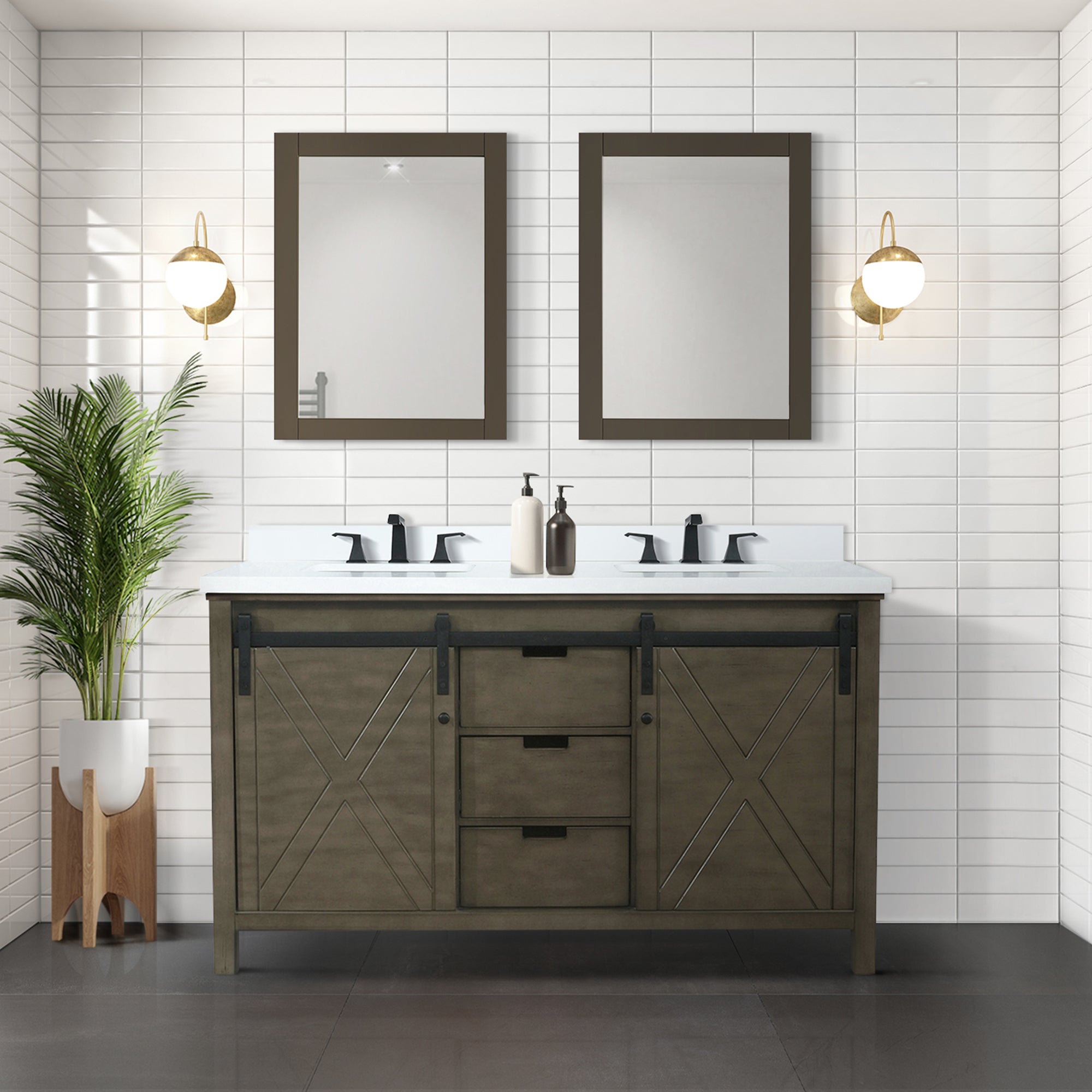 Marsyas 60 in W x 22 in D Rustic Brown Double Bath Vanity