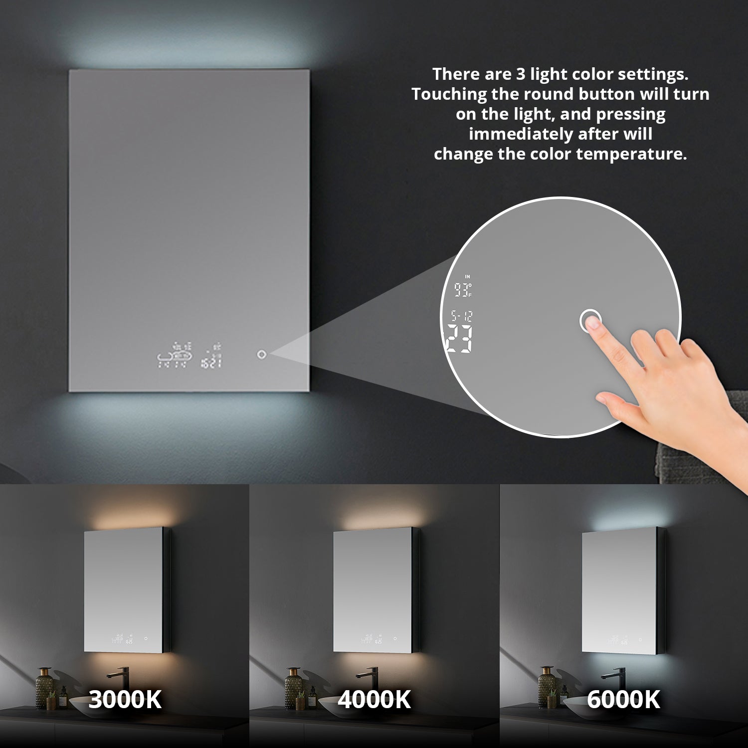 Savera 24 in. W x 32 in. H Recessed or Surface-Mount LED Mirror Medicine Cabinet with Defogger