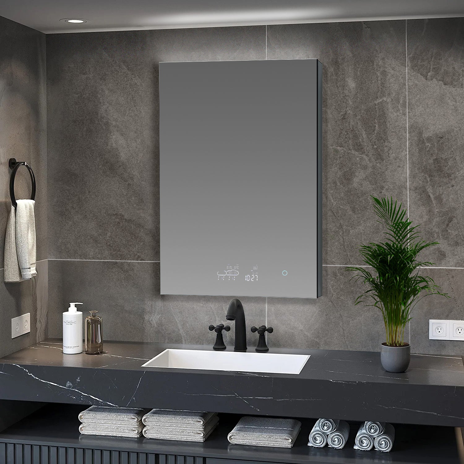 Savera 24 in. W x 32 in. H Recessed or Surface-Mount LED Mirror Medicine Cabinet with Defogger