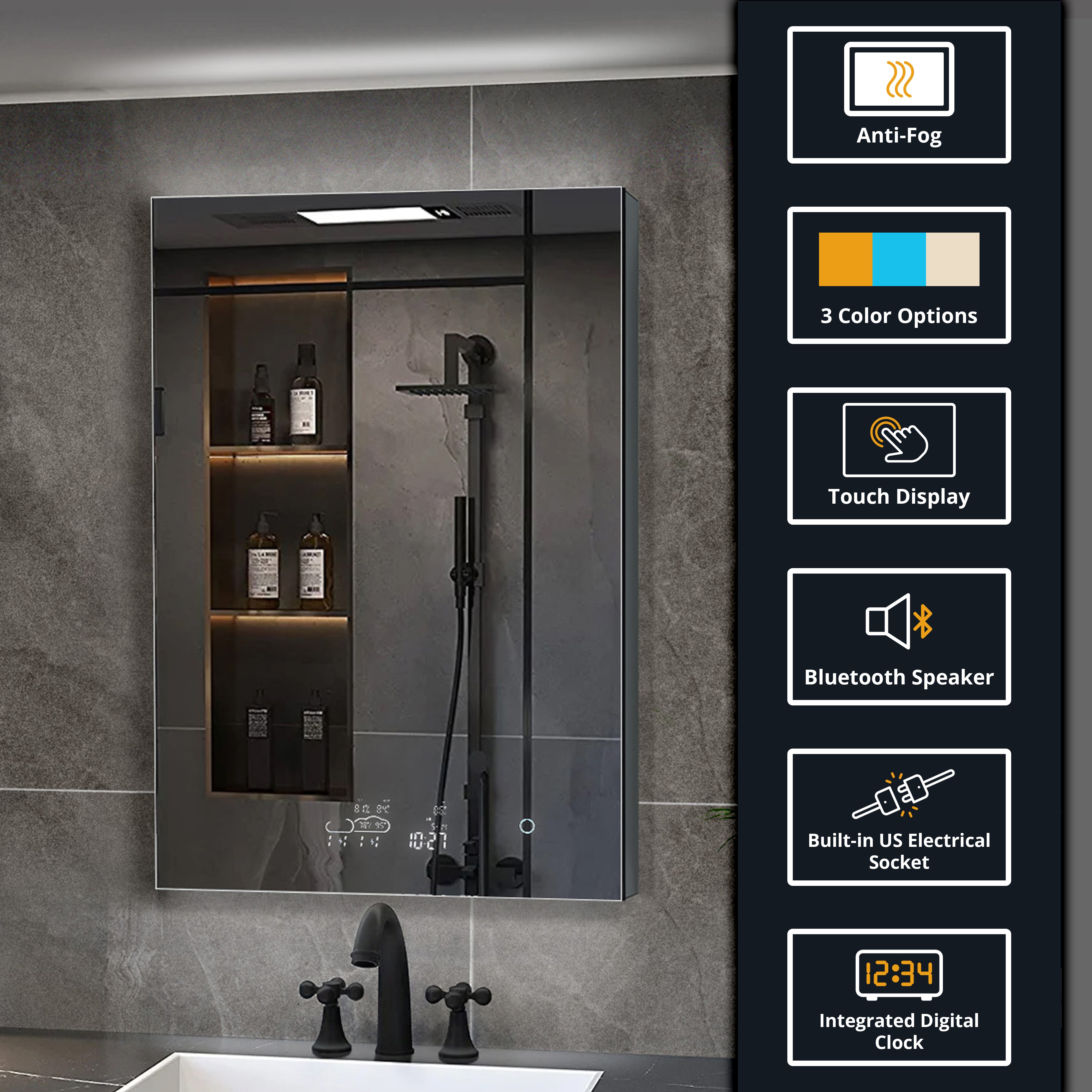 Savera 24 in. W x 32 in. H Recessed or Surface-Mount LED Mirror Medicine Cabinet with Defogger