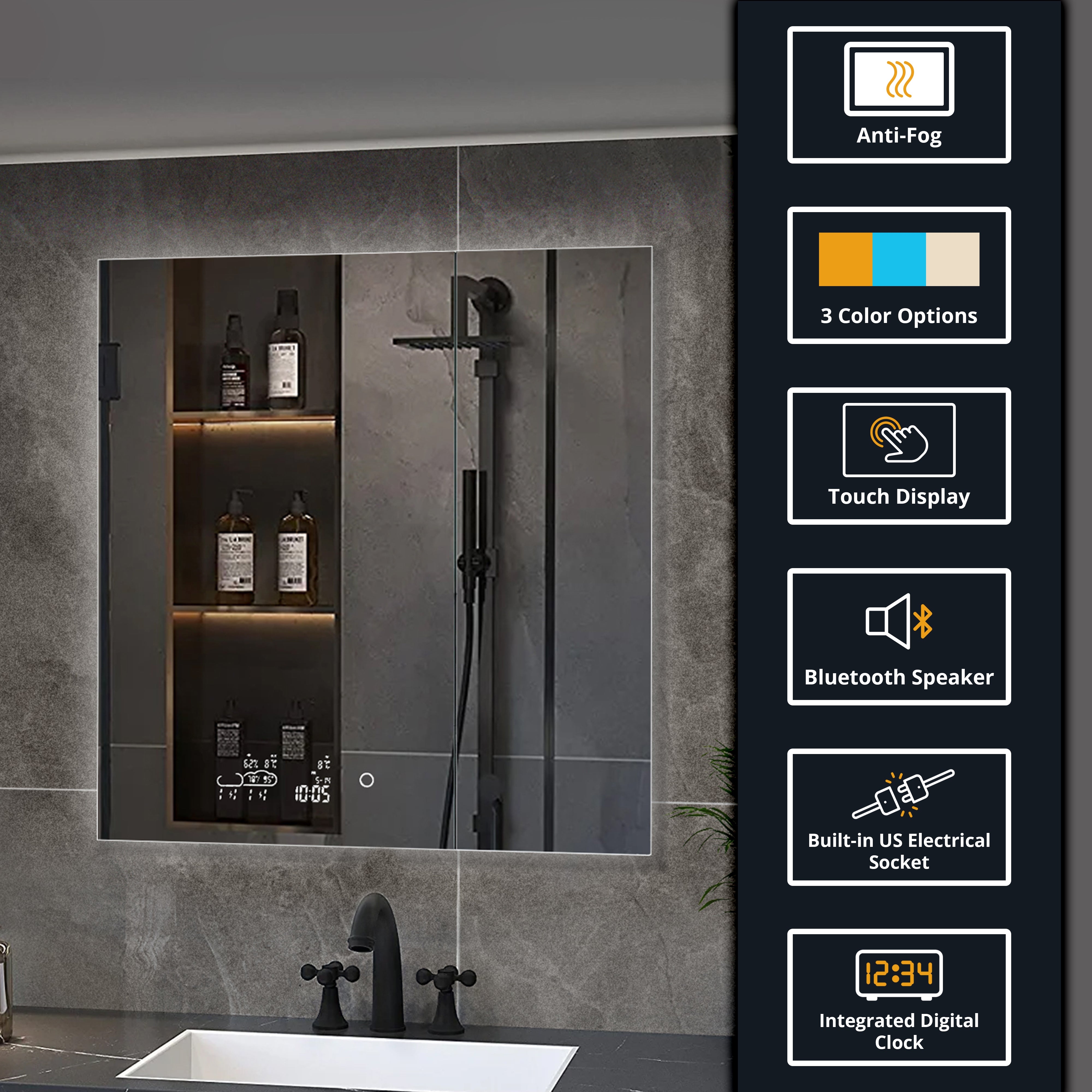 Savera 30 in. W x 32 in. H Recessed or Surface-Mount LED Mirror Medicine Cabinet with Defogger