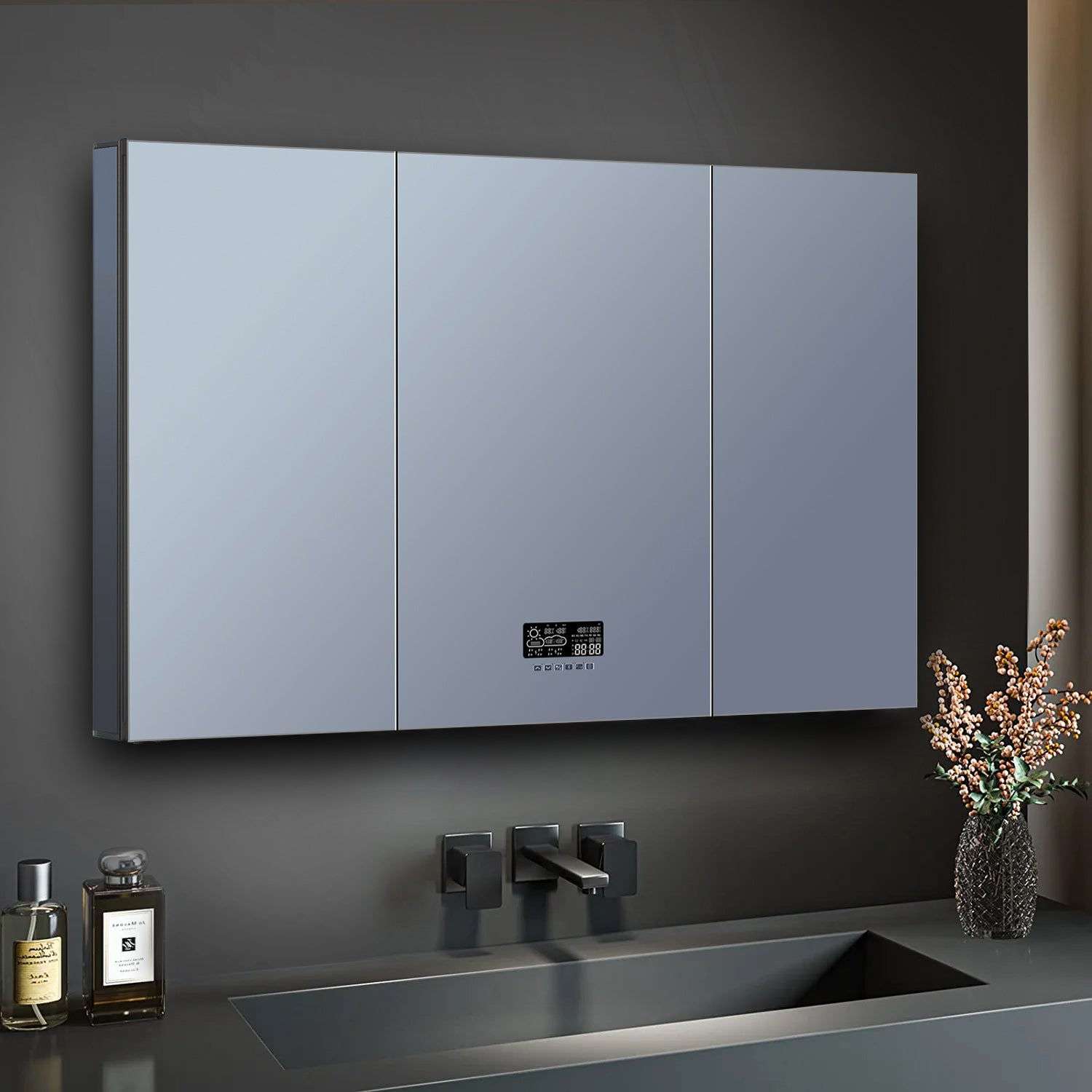 Savera 48 in. W x 32 in. H Recessed or Surface-Mount LED Mirror Medicine Cabinet with Defogger