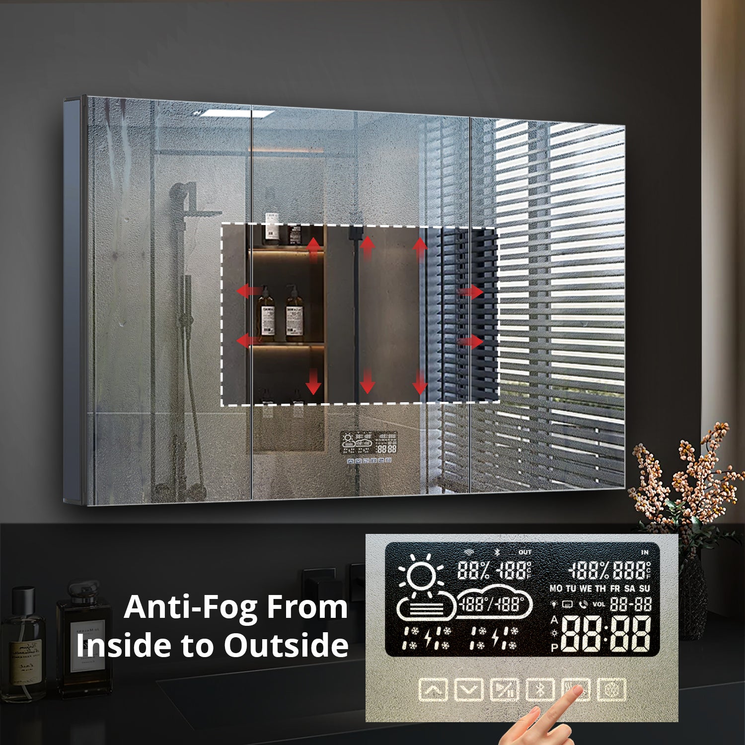 Savera 48 in. W x 32 in. H Recessed or Surface-Mount LED Mirror Medicine Cabinet with Defogger
