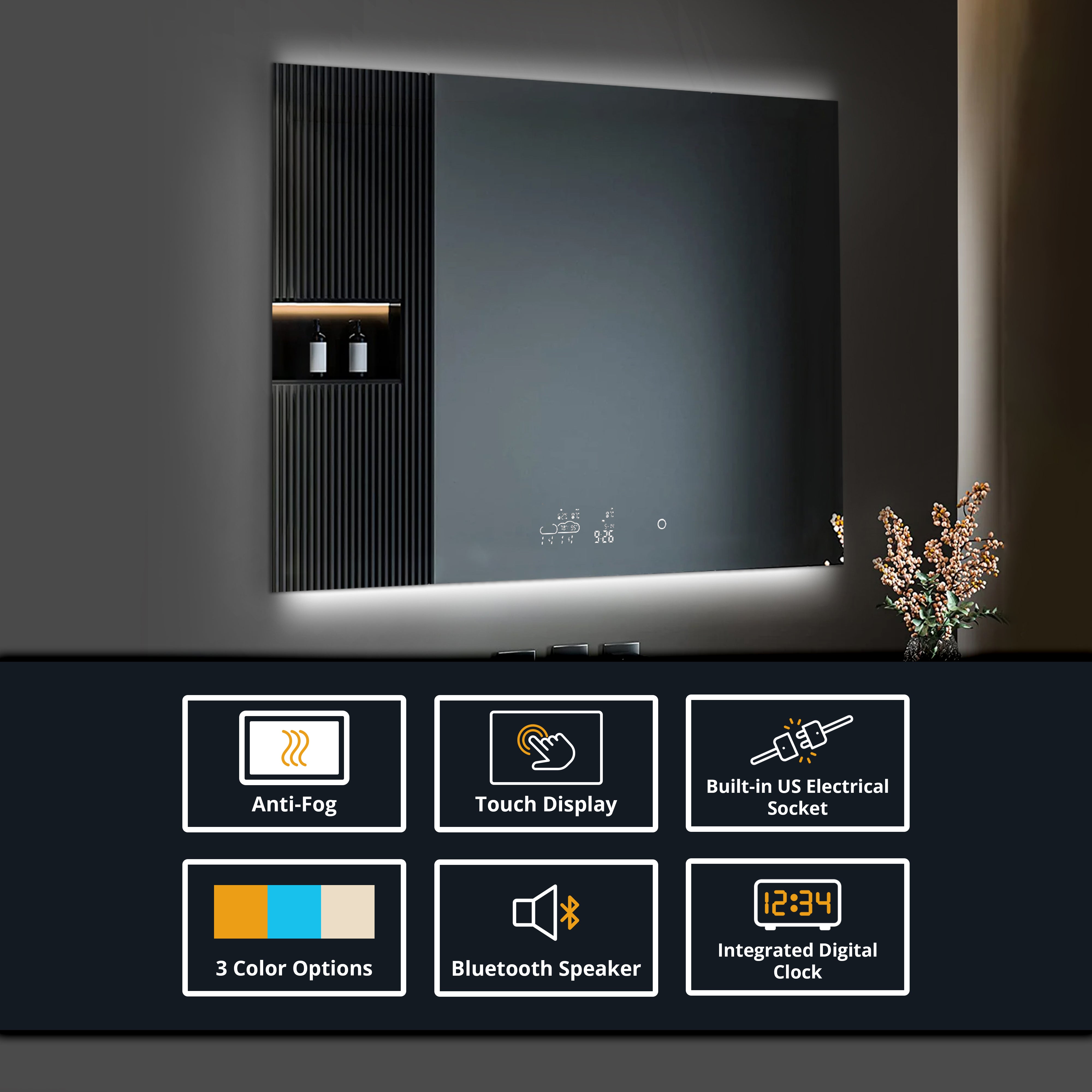 Savera 48 in. W x 36 in. H Recessed or Surface-Mount LED Mirror Medicine Cabinet with Defogger
