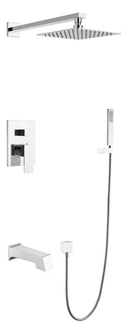 Monte Celo 1-Spray Tub and Shower Faucet Combo with Square Showerhead and Handheld Shower Wand