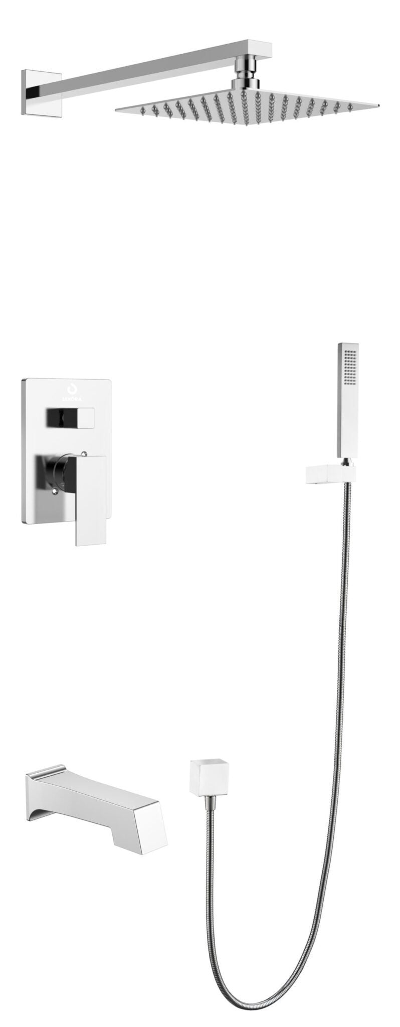 Monte Celo 1-Spray Tub and Shower Faucet Combo with Square Showerhead and Handheld Shower Wand