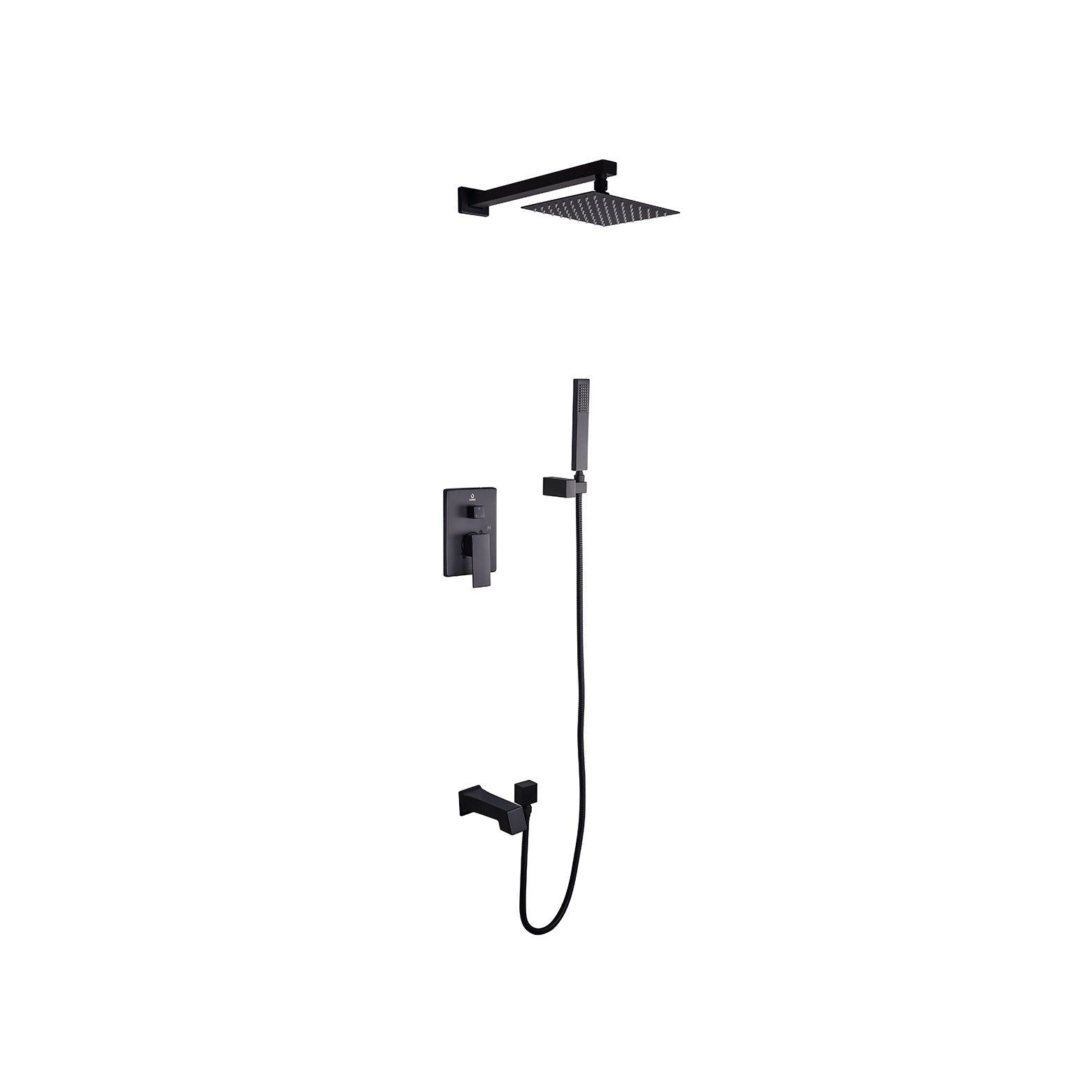 Monte Celo 1-Spray Tub and Shower Faucet Combo with Square Showerhead and Handheld Shower Wand