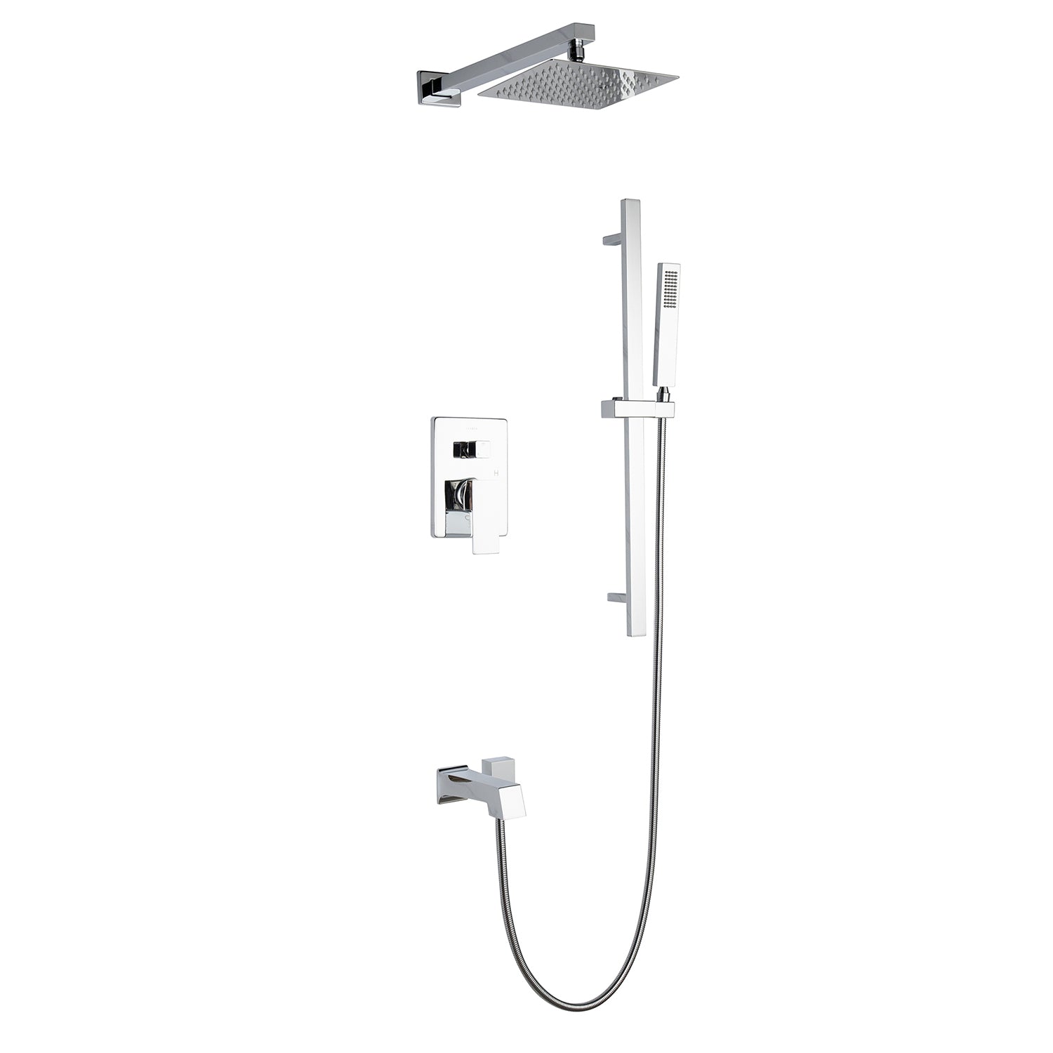 Cero 1-Spray Tub and Shower Faucet Combo with Square Showerhead and Handheld Shower Wand