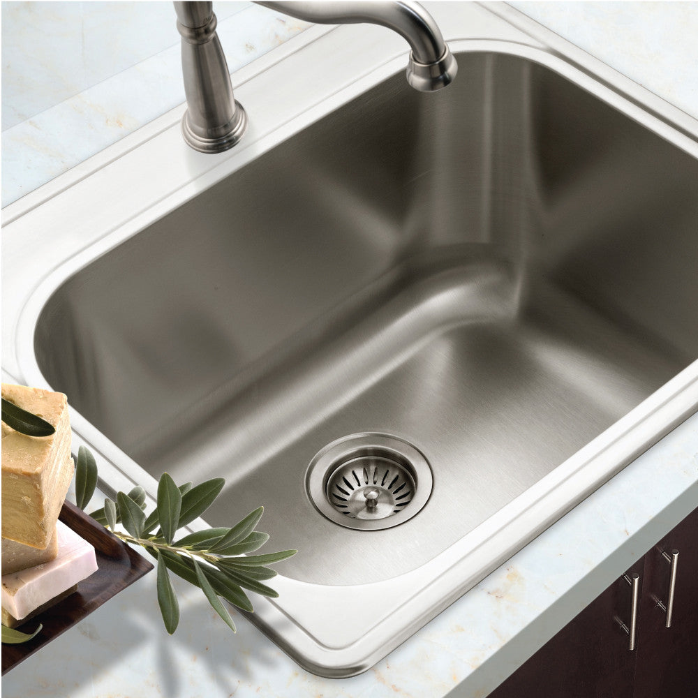 Houzer Laundry 25 inch Stainless Steel Drop-in Topmount 1-hole Single Bowl Sink 12 inch Deep Laundry Sink - LTS-2522-1