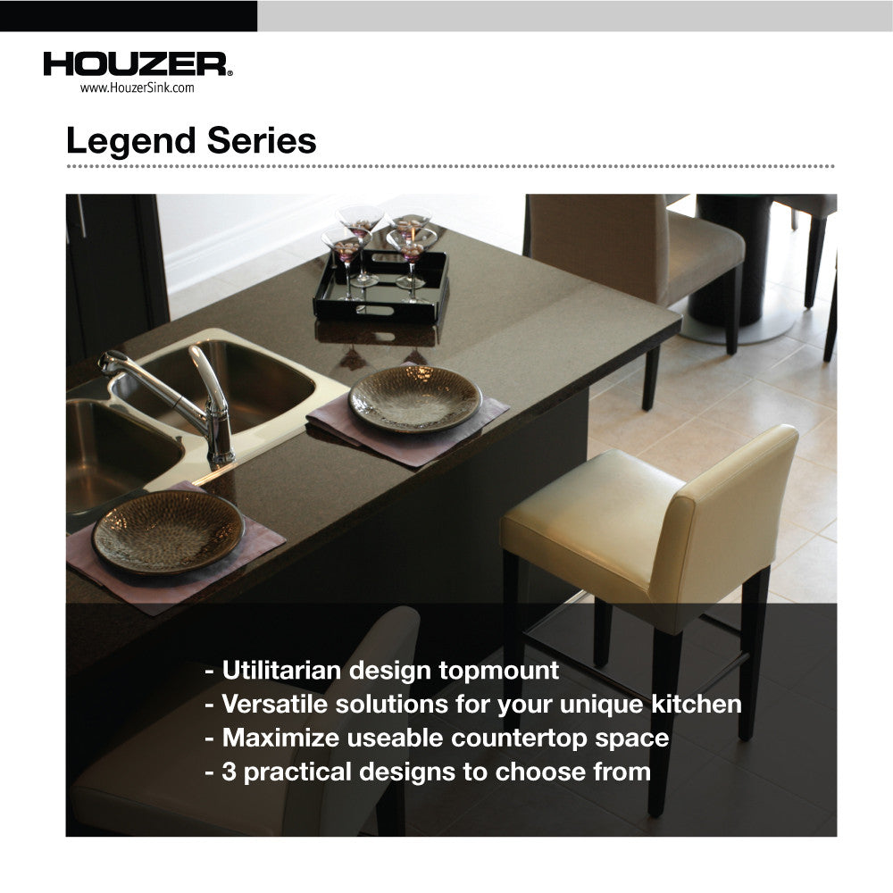 Houzer Laundry 25 inch Stainless Steel Drop-in Topmount 1-hole Single Bowl Sink 12 inch Deep Laundry Sink - LTS-2522-1