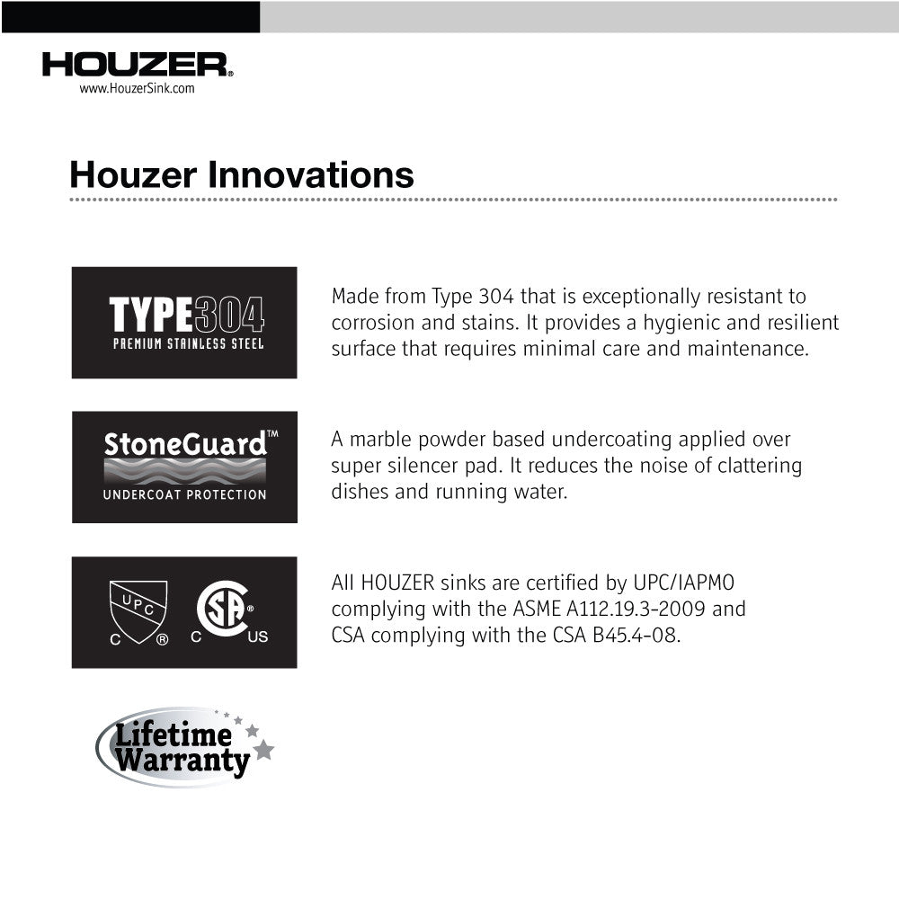 Houzer Laundry 25 inch Stainless Steel Drop-in Topmount 1-hole Single Bowl Sink 12 inch Deep Laundry Sink - LTS-2522-1