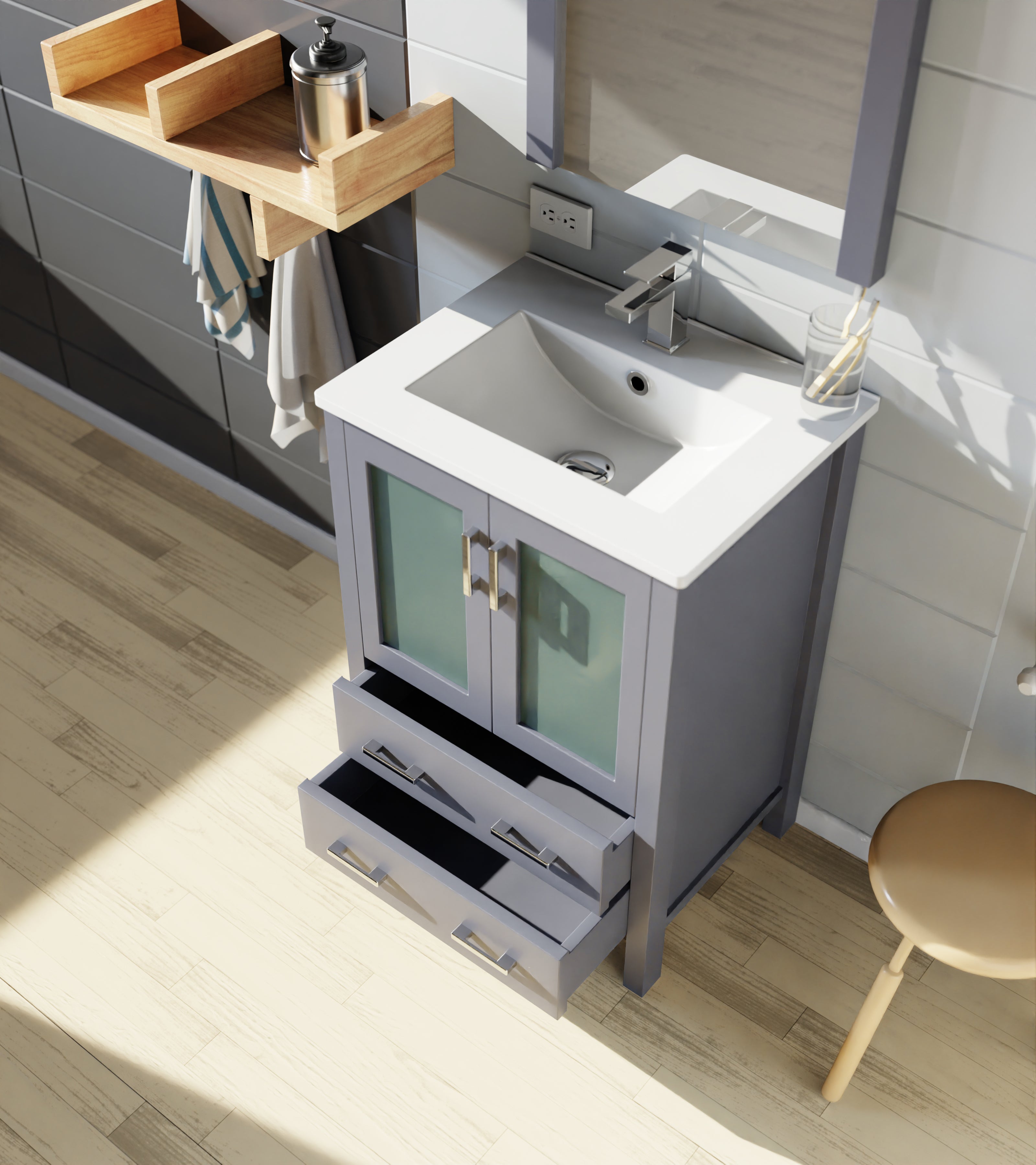 Volez 24 in W x 18.25 in D Dark Grey Bath Vanity