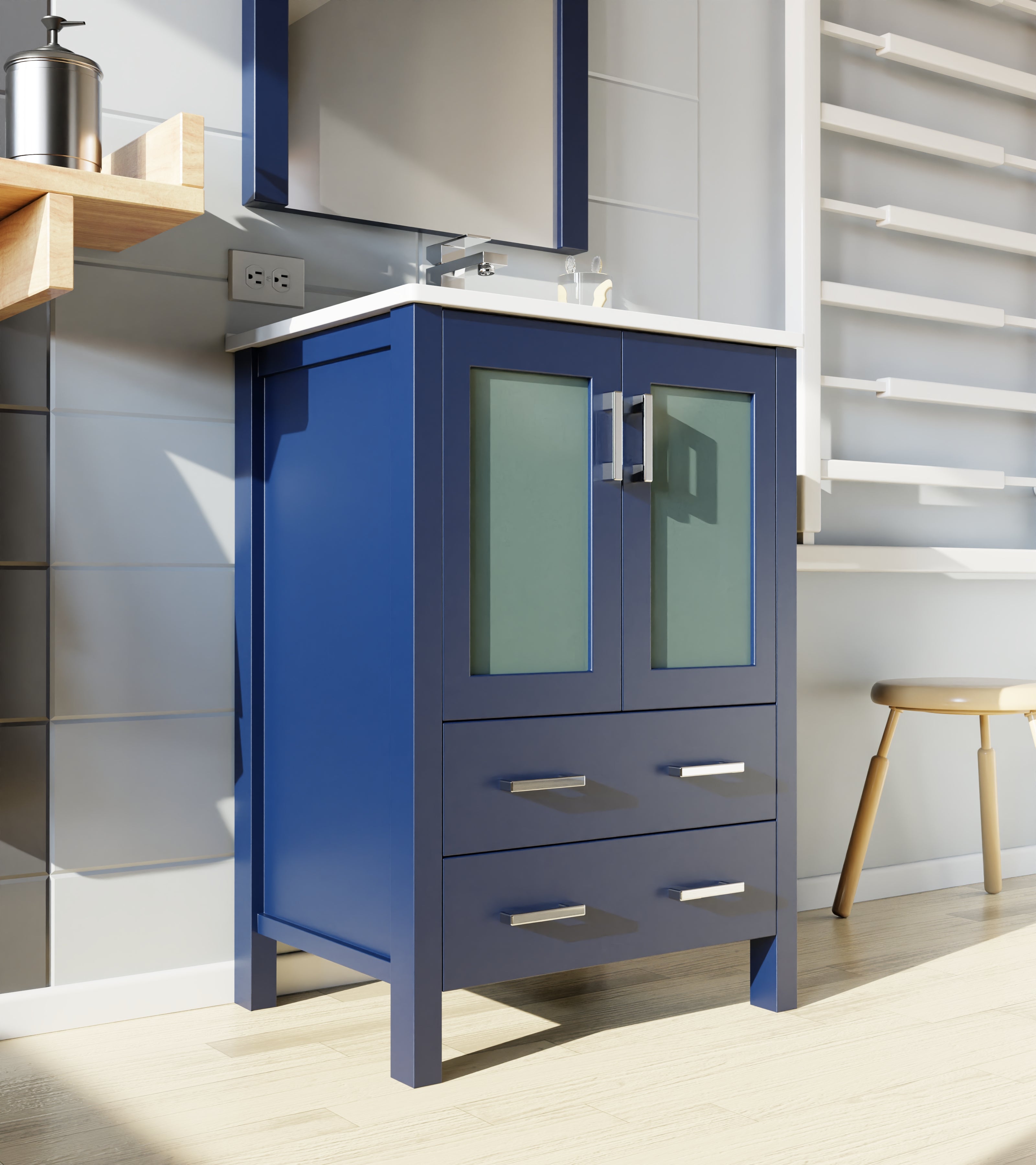 Volez 24 in W x 18.25 in D Navy Blue Bath Vanity